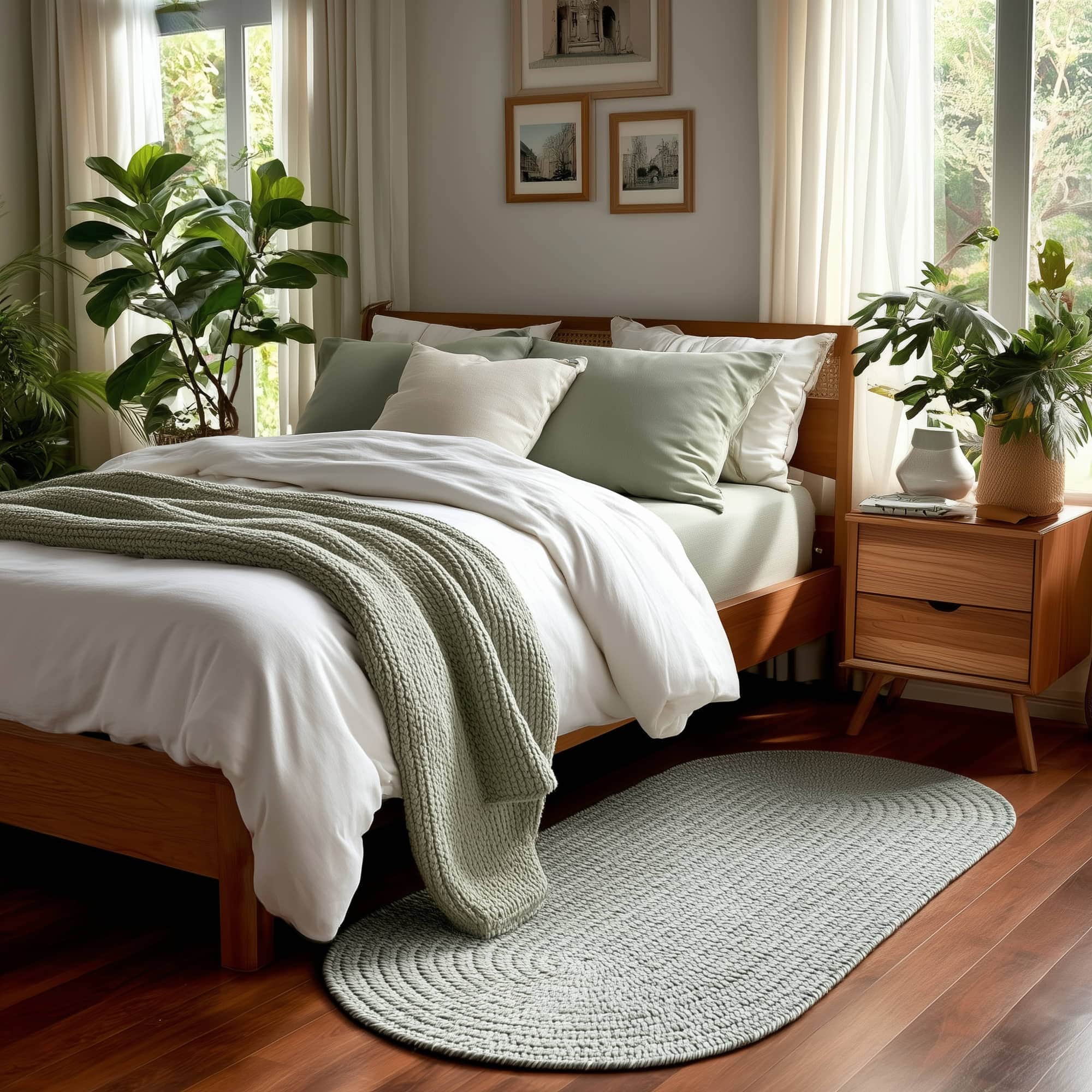 Sage Green Braided Indoor Outdoor Polypropylene Rug 2' X 6' #shape_Runner