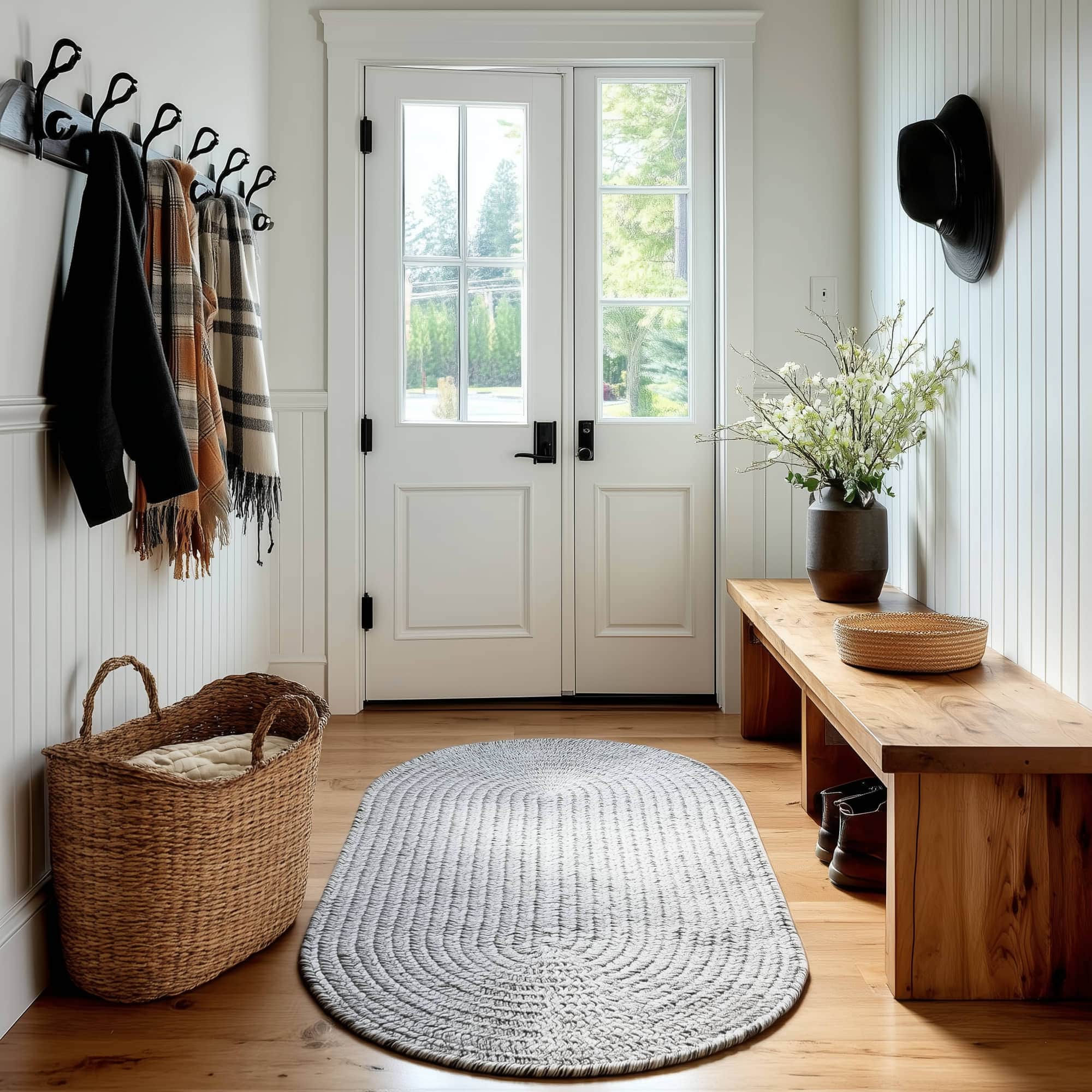 Muted Gray Braided Indoor Outdoor Polypropylene Rug 3' X 5' #shape_Oval