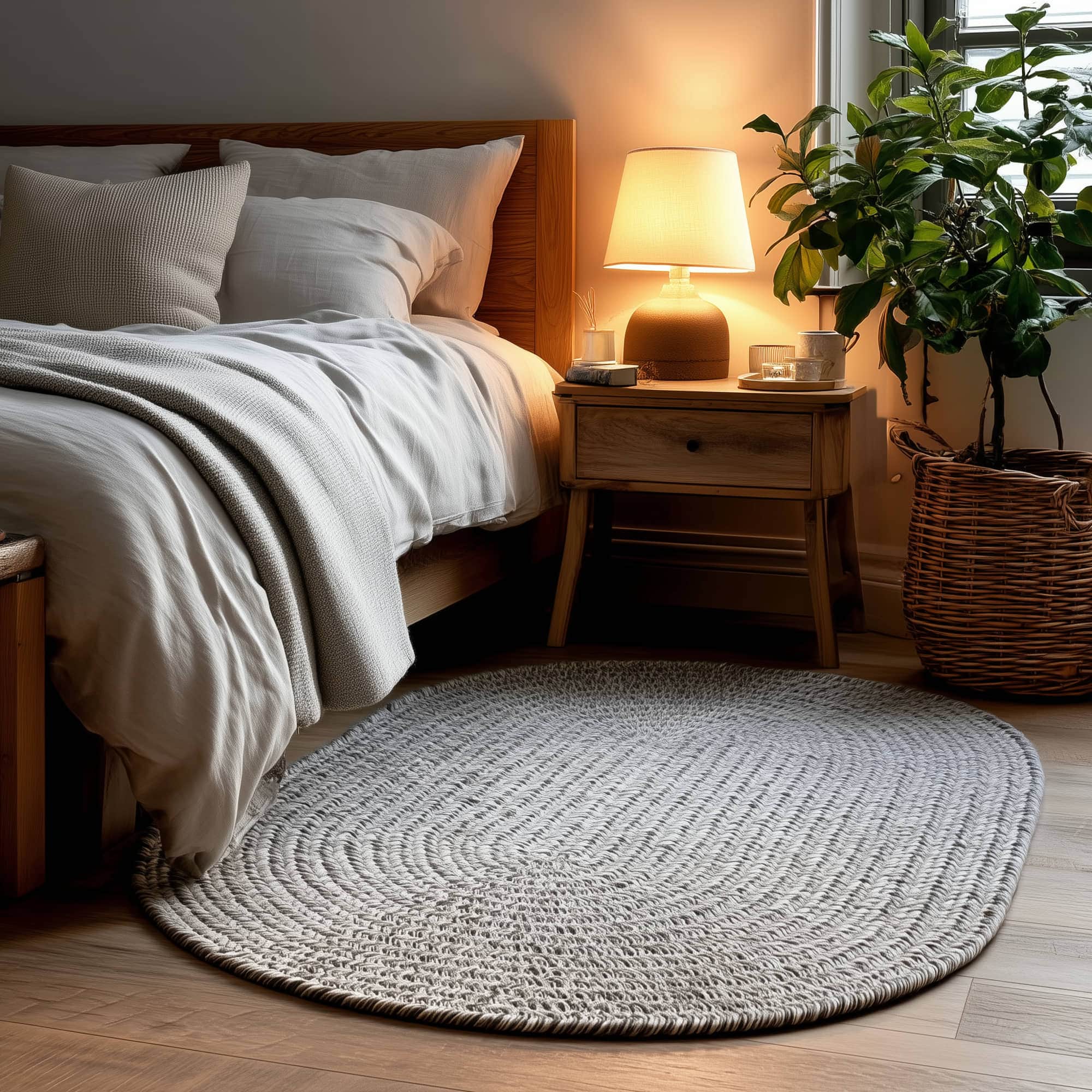Muted Gray Braided Indoor Outdoor Polypropylene Rug 4' X 6' #shape_Oval