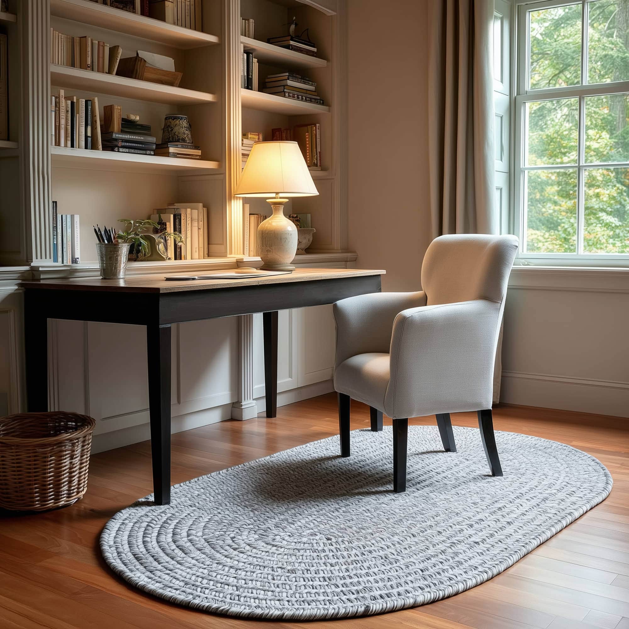 Muted Gray Braided Indoor Outdoor Polypropylene Rug 4' X 6' #shape_Oval