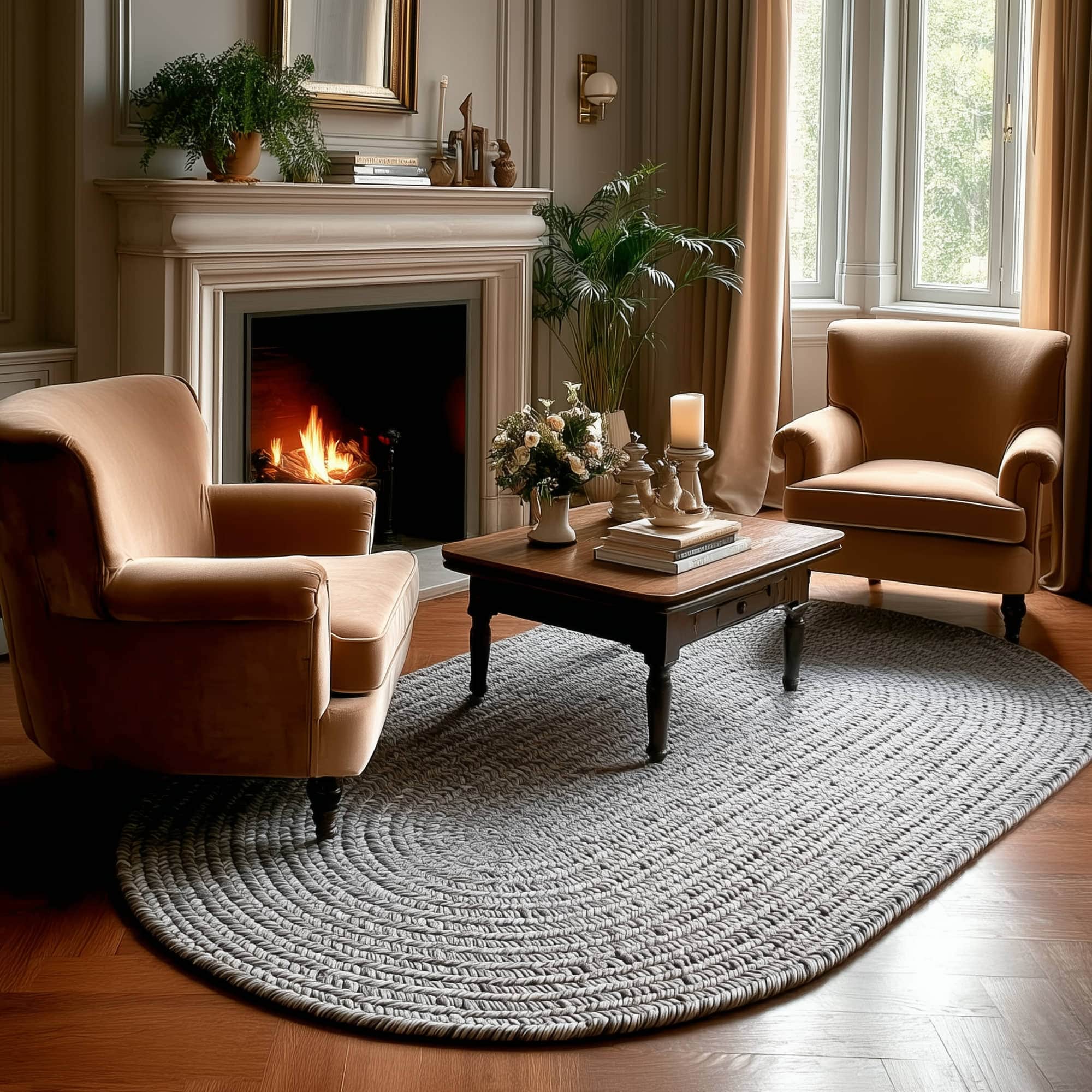 Muted Gray Braided Indoor Outdoor Polypropylene Rug 5' X 8' #shape_Oval