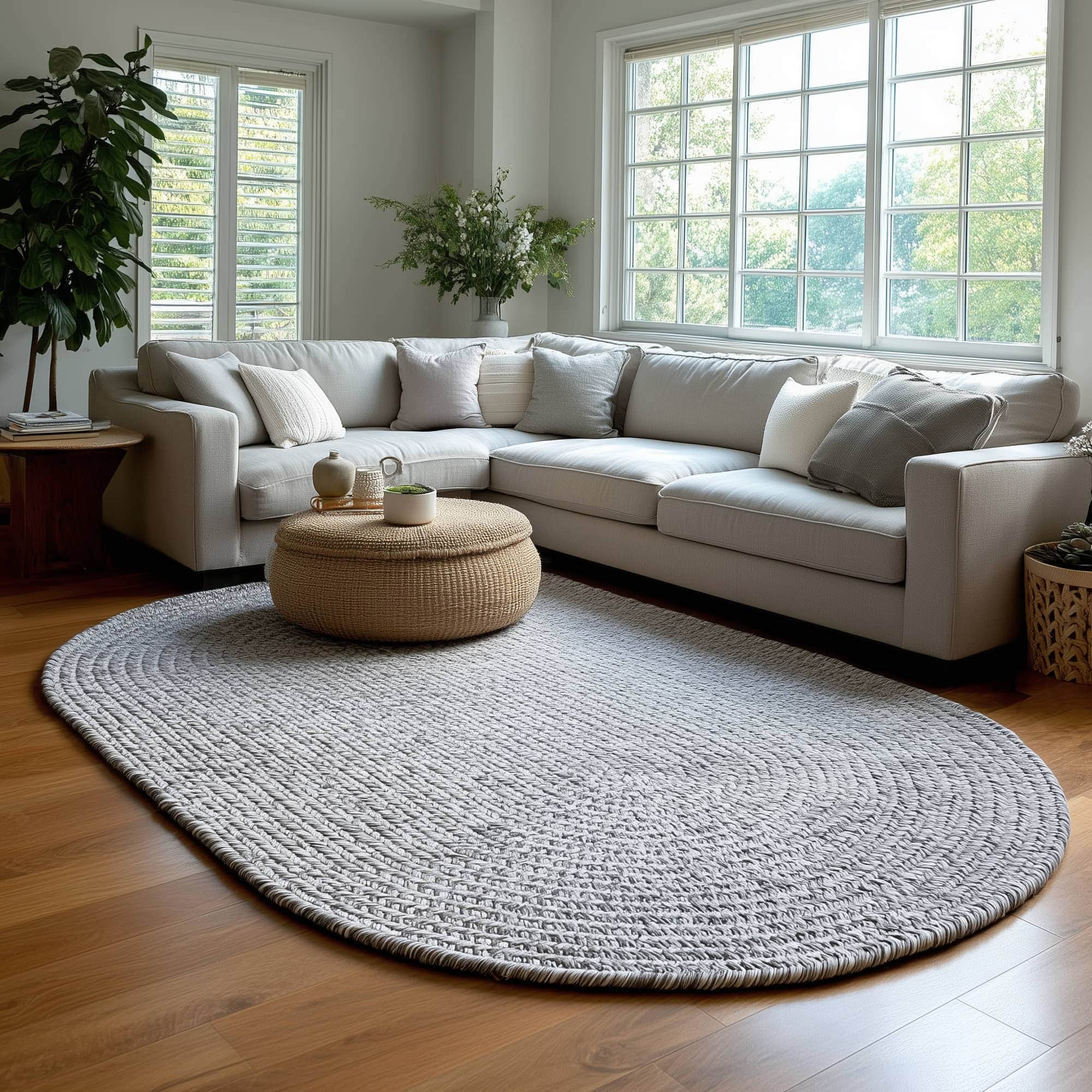 Muted Gray Braided Indoor Outdoor Polypropylene Rug 8' X 11' #shape_Oval