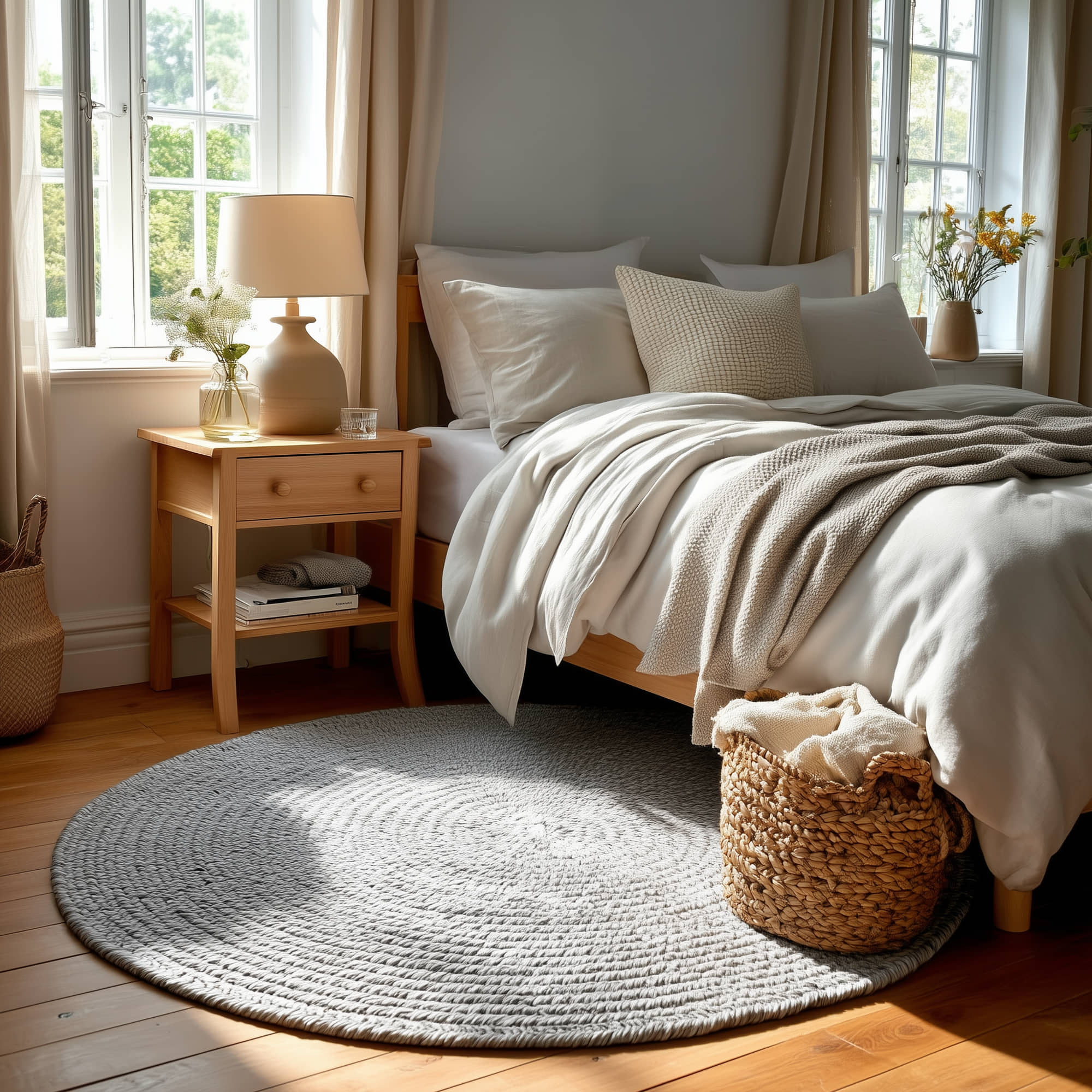 Muted Gray Braided Indoor Outdoor Polypropylene Rug 4' #shape_Round