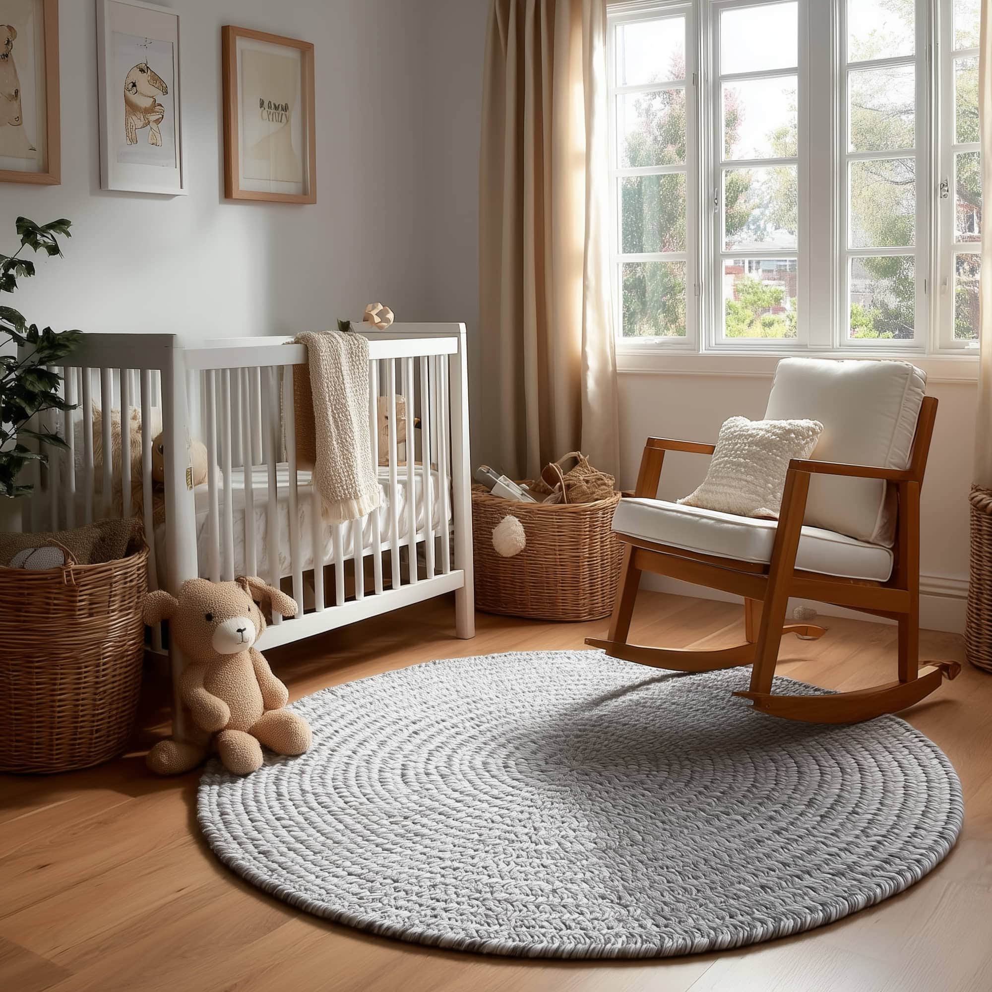 Muted Gray Braided Indoor Outdoor Polypropylene Rug 4' #shape_Round
