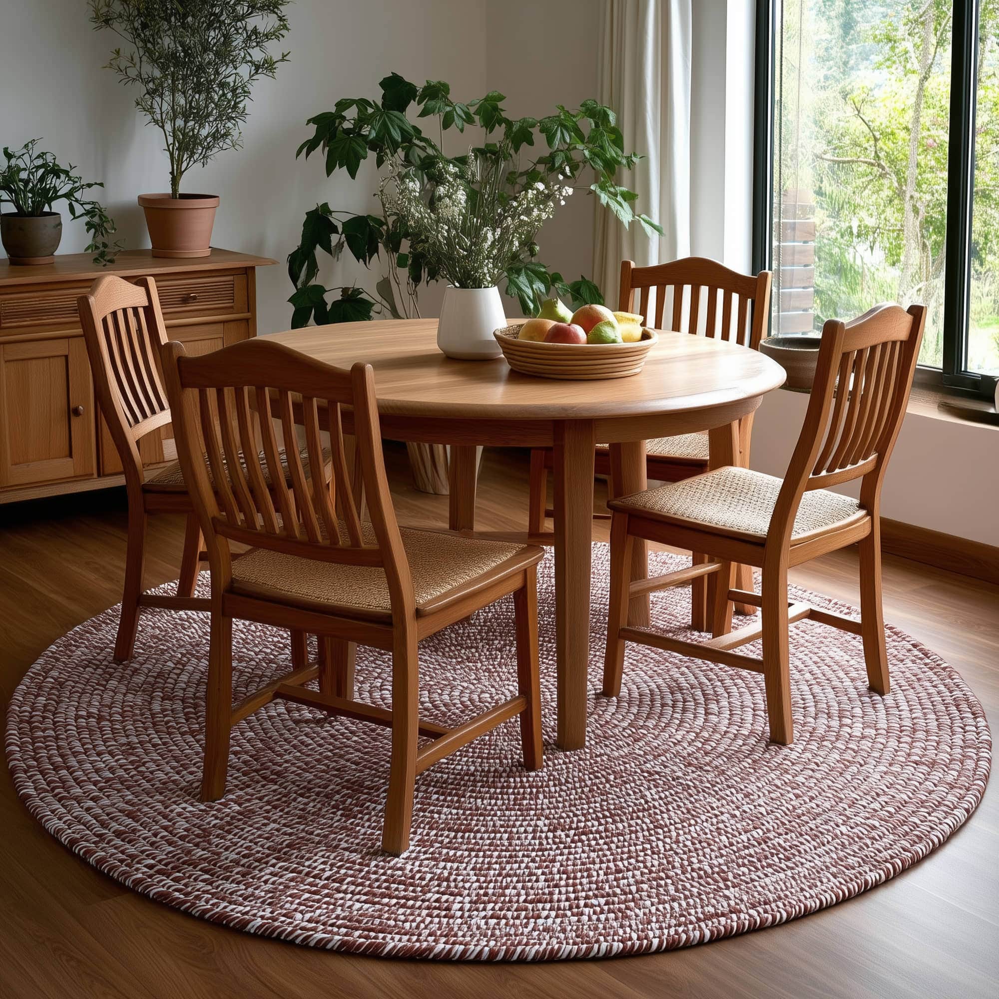 Terracotta Braided Indoor Outdoor Polypropylene Rug 4' #shape_Round