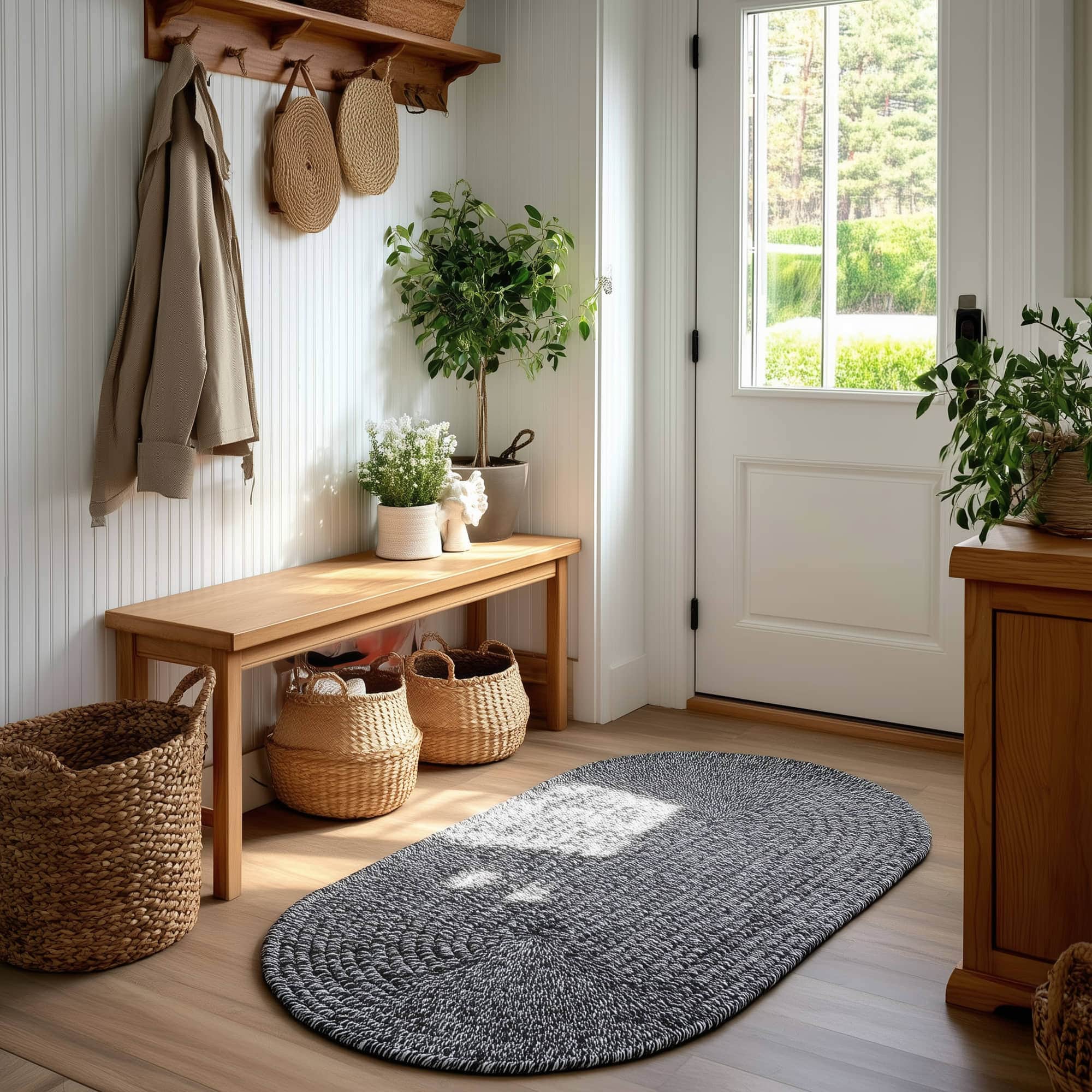 Black, White Braided Indoor Outdoor Polypropylene Rug 2' X 3' #shape_Oval