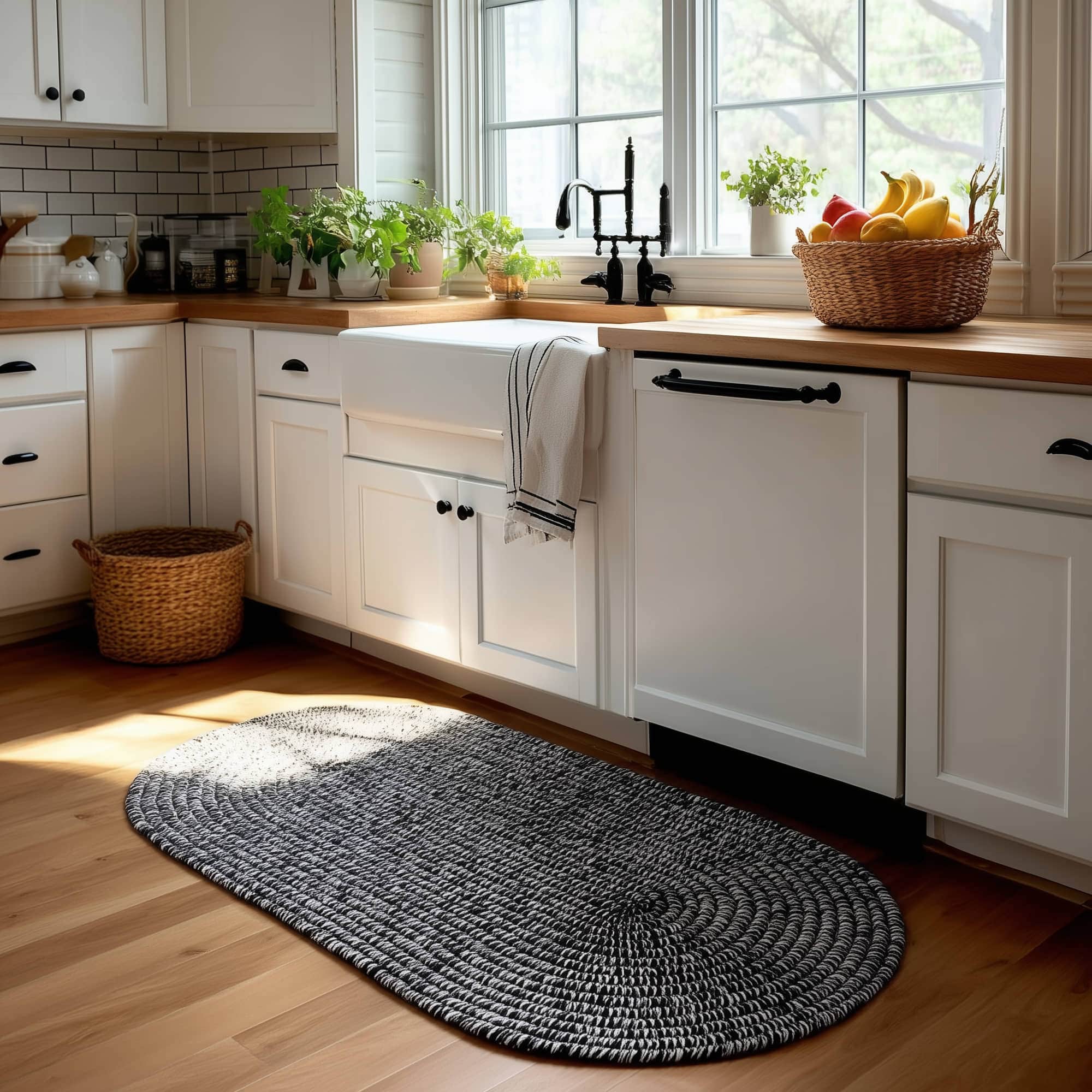 Black, White Braided Indoor Outdoor Polypropylene Rug 2' X 4' #shape_Runner