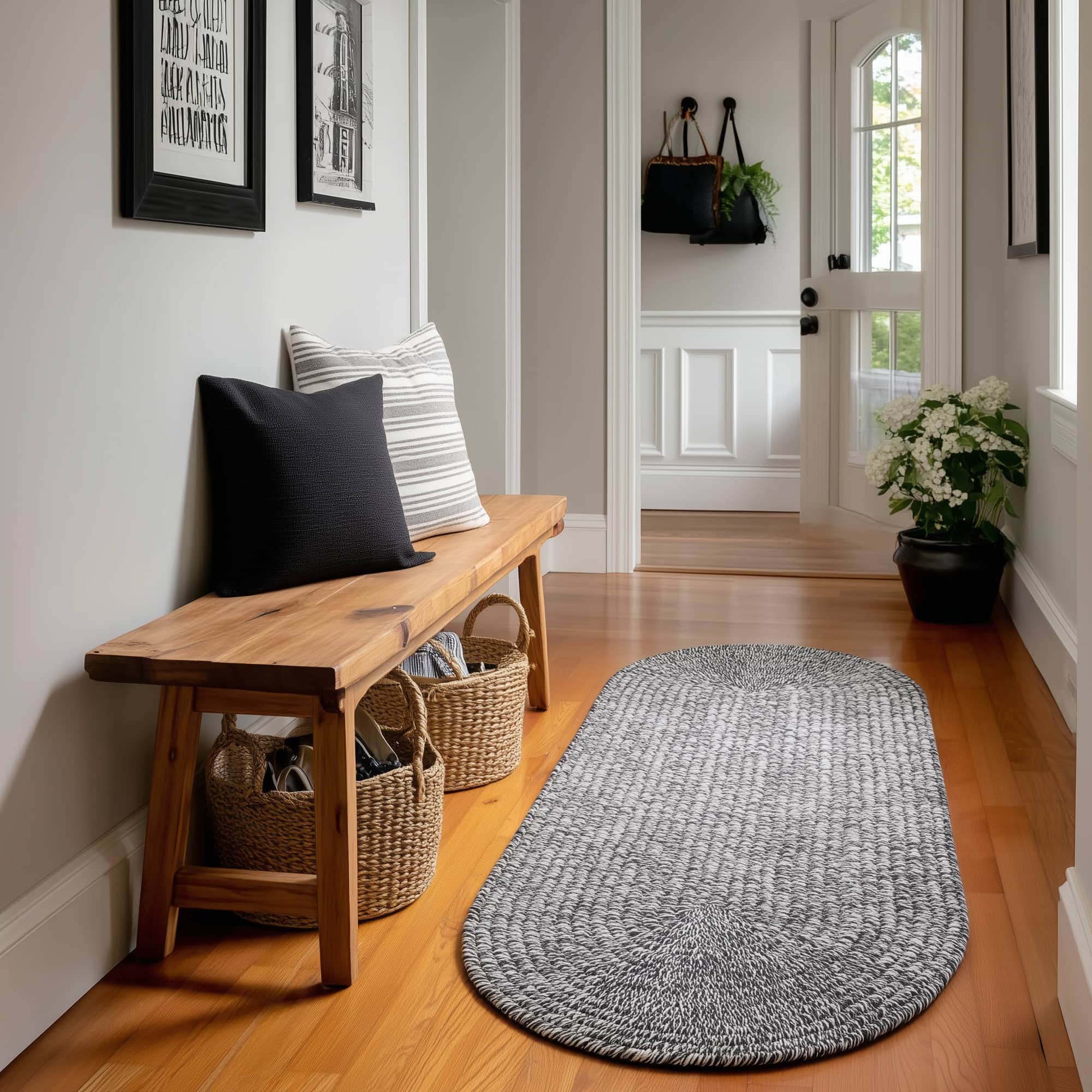 Black, White Braided Indoor Outdoor Polypropylene Rug 2' X 4' #shape_Runner