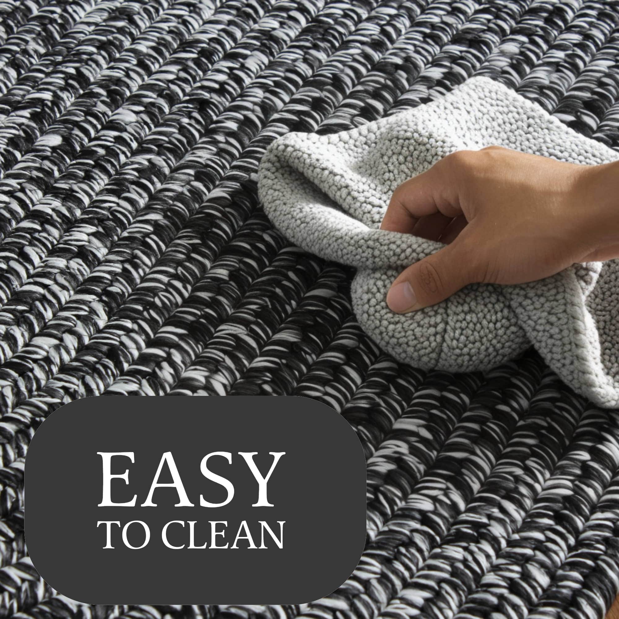 Black, White Braided Indoor Outdoor Polypropylene Rug 2' X 3'