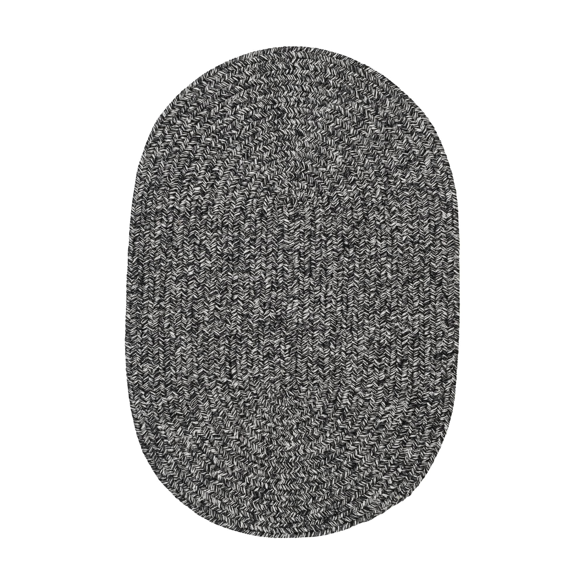 Black, White Braided Indoor Outdoor Polypropylene Rug 2' X 3' #shape_Oval
