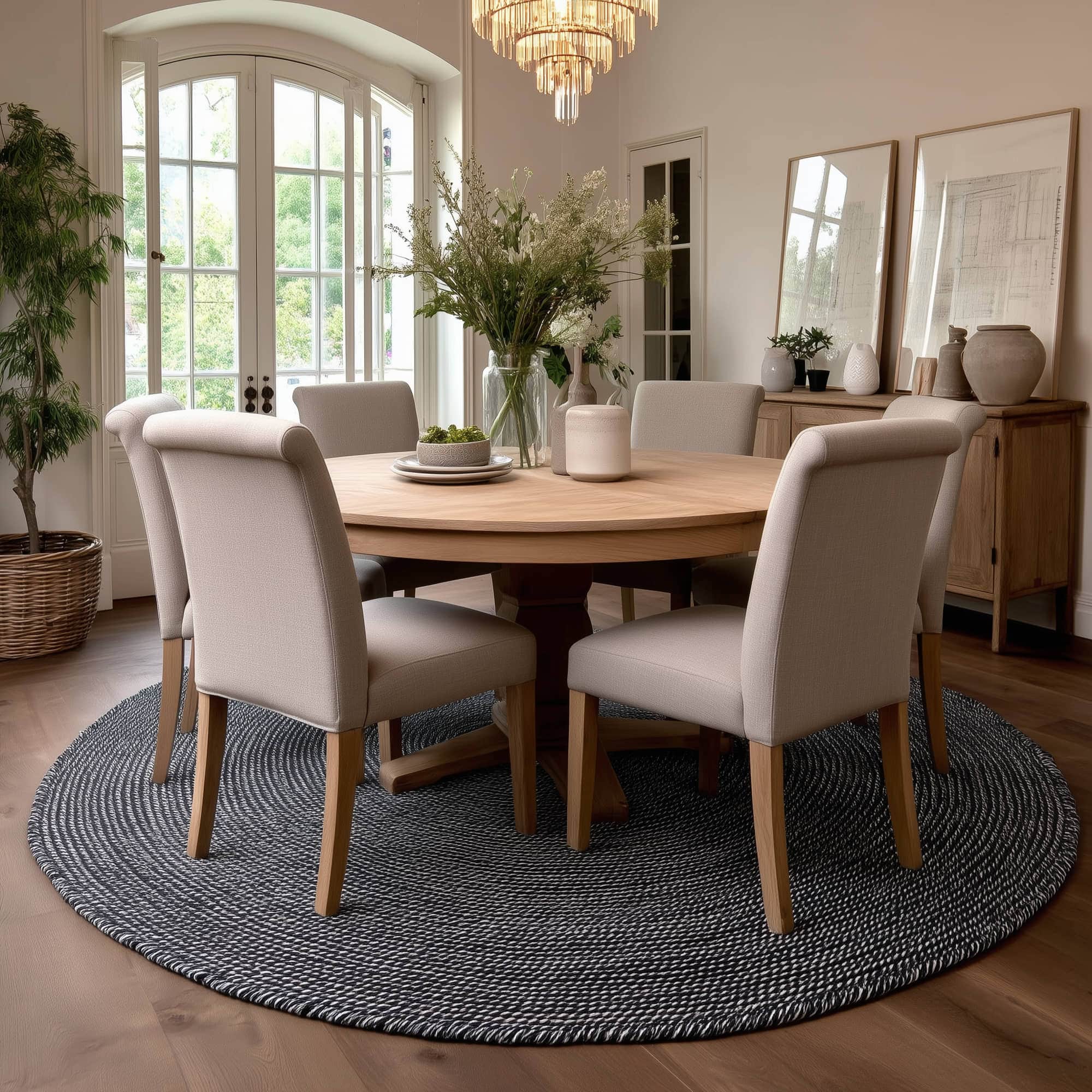 Black, White Braided Indoor Outdoor Polypropylene Rug 6' #shape_Round