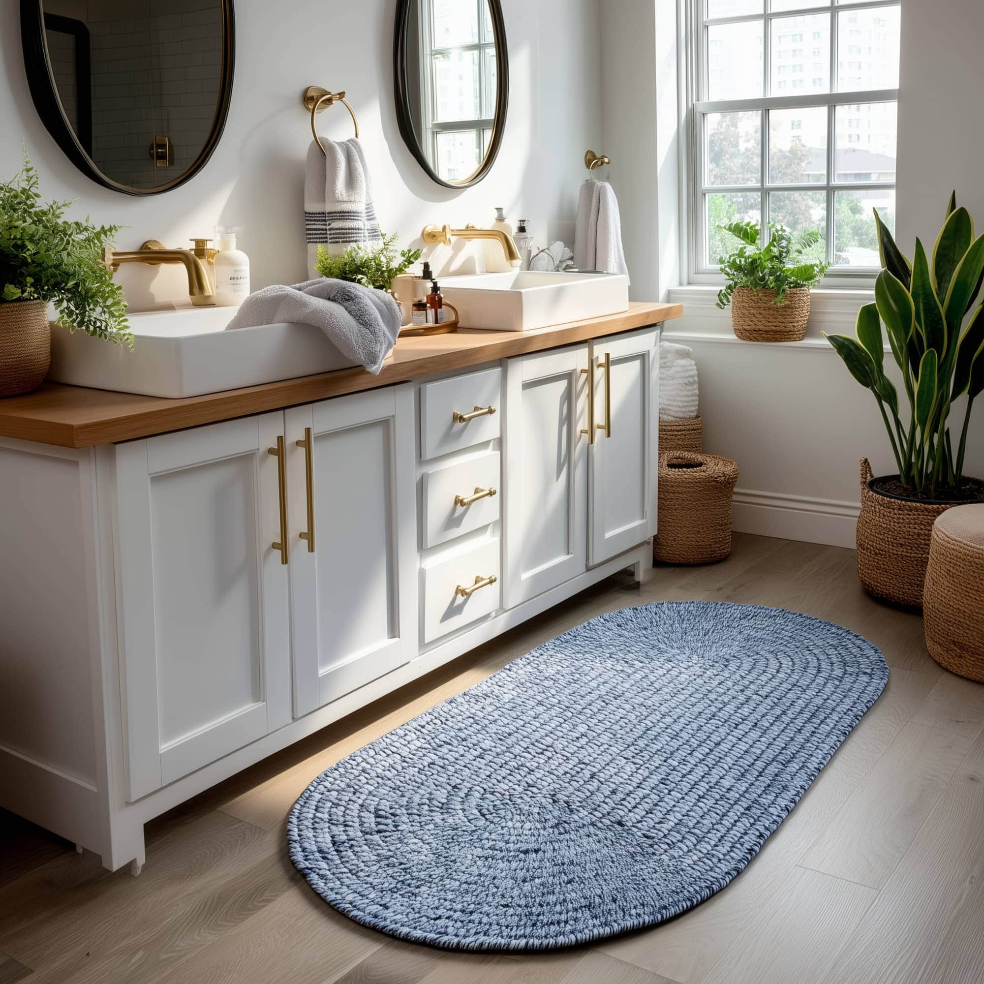 Navy Blue, White Braided Indoor Outdoor Polypropylene Rug 2' X 4' #shape_Runner