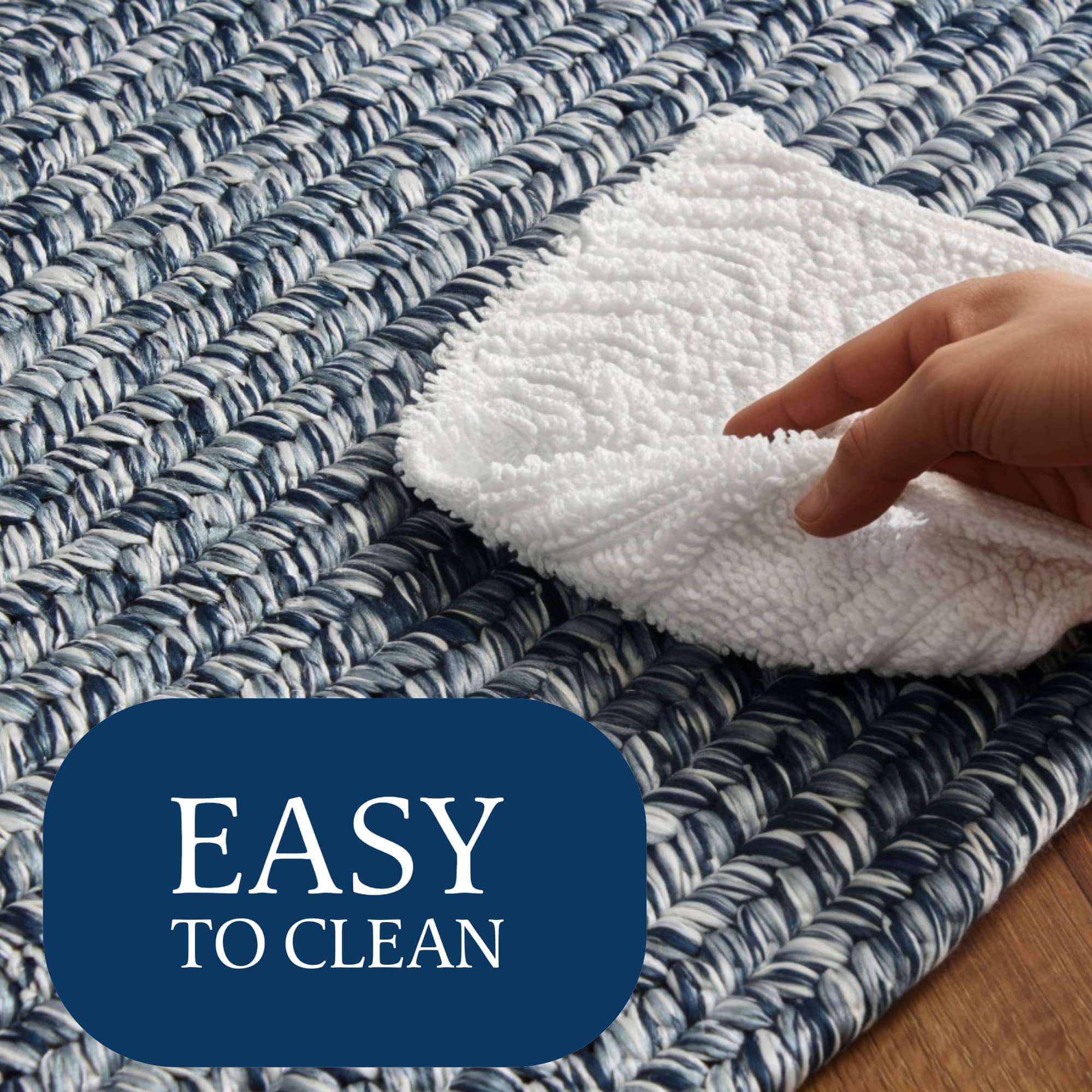 Navy Blue, White Braided Indoor Outdoor Polypropylene Rug 2' X 3'