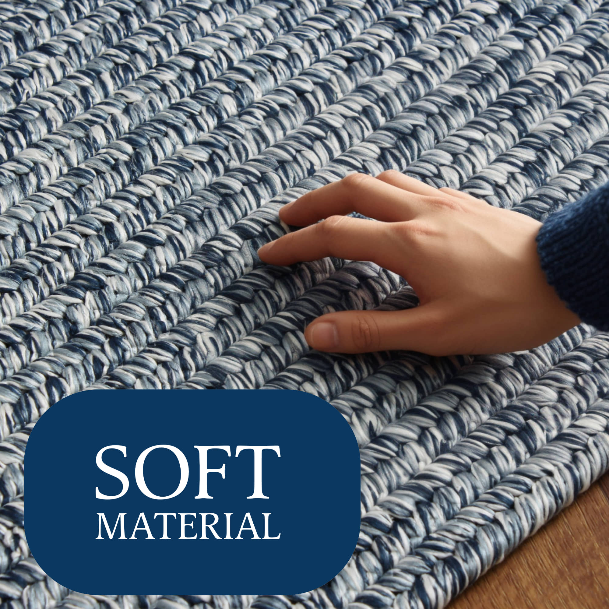 Navy Blue, White Braided Indoor Outdoor Polypropylene Rug 2' X 3'