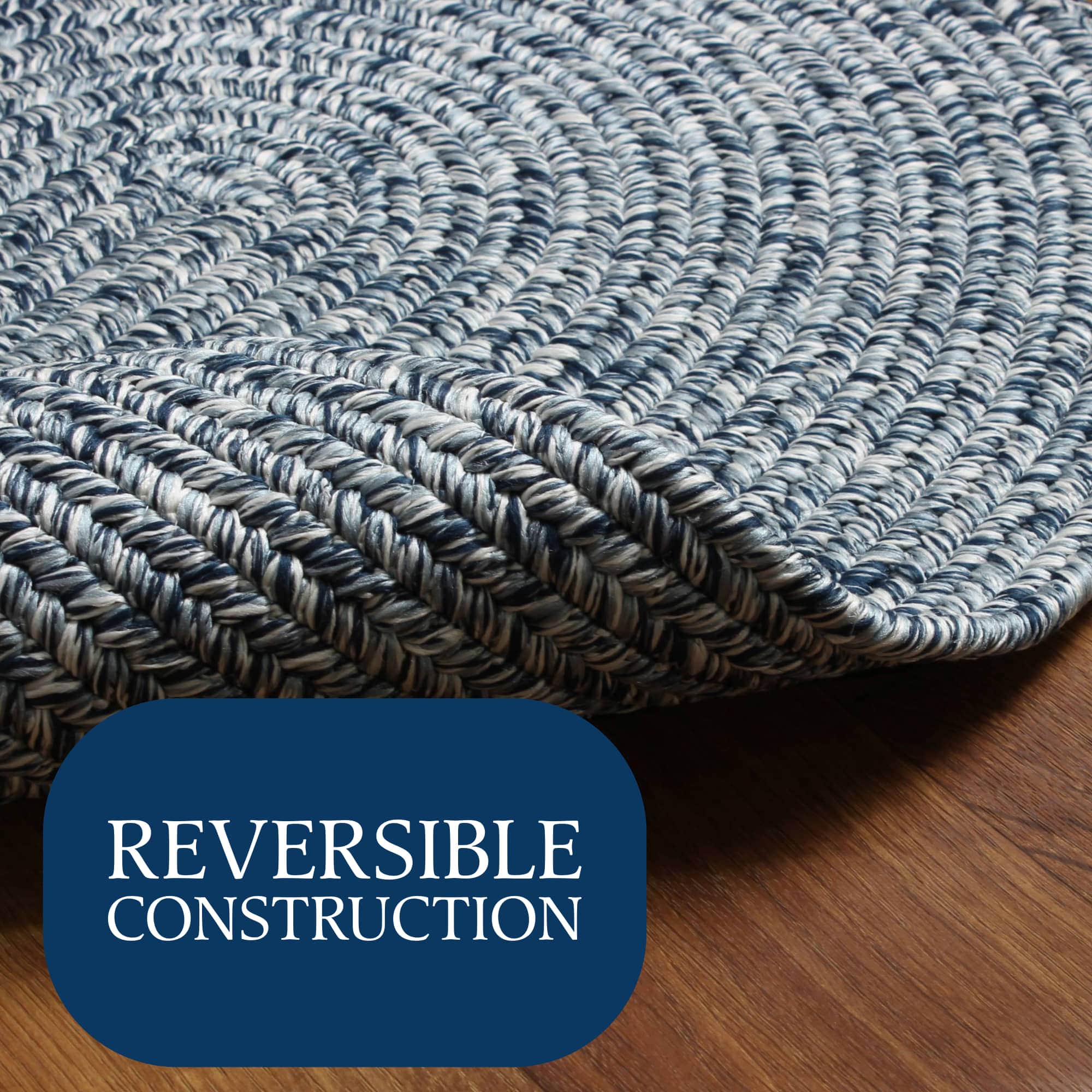 Navy Blue, White Braided Indoor Outdoor Polypropylene Rug 2' X 3'