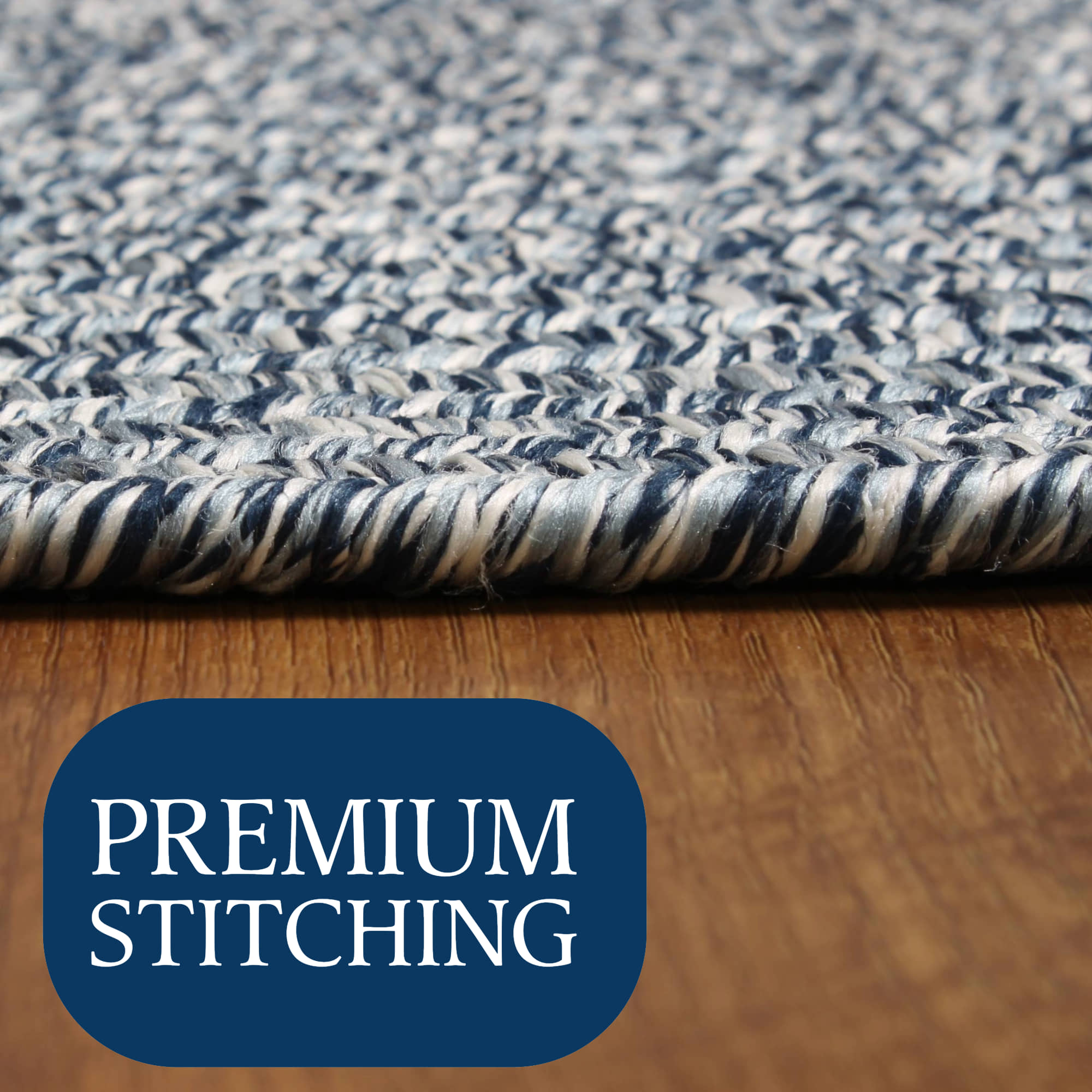 Navy Blue, White Braided Indoor Outdoor Polypropylene Rug 2' X 3'