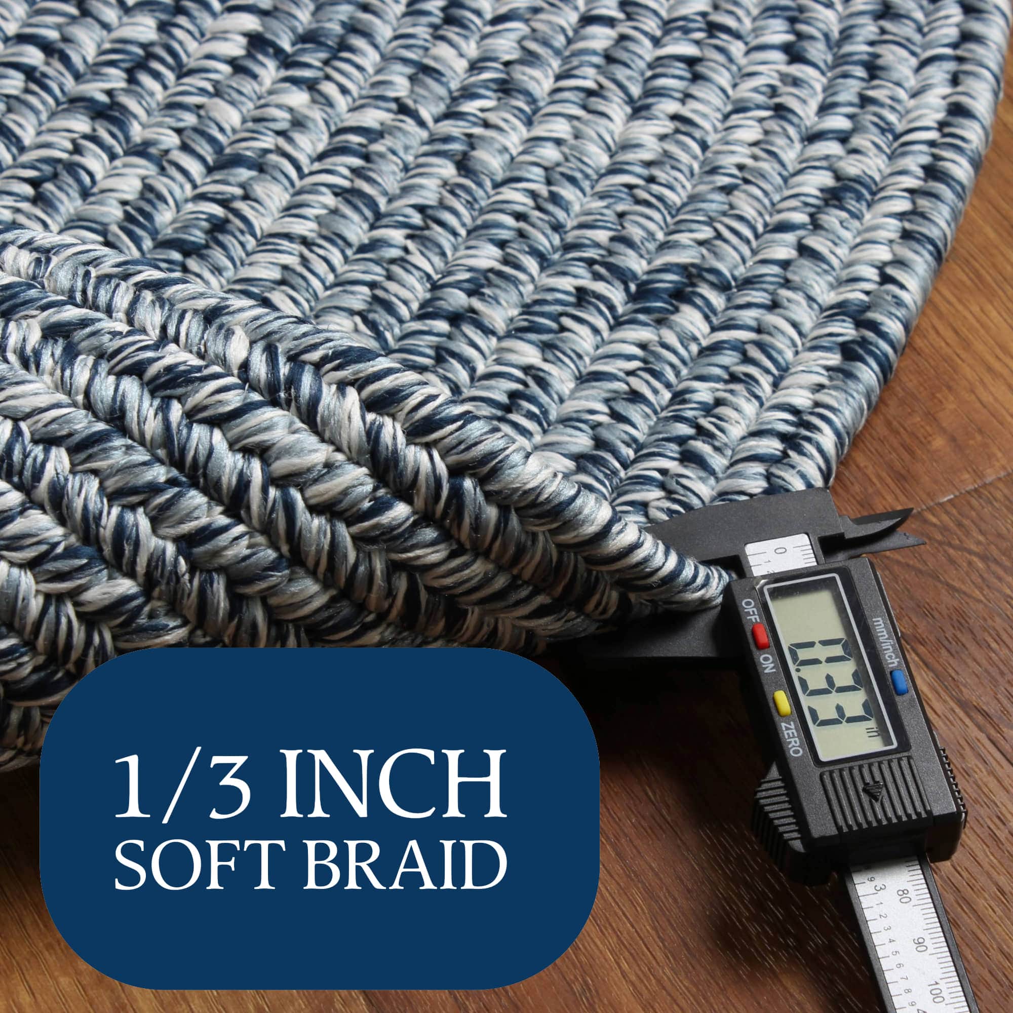 Navy Blue, White Braided Indoor Outdoor Polypropylene Rug 2' X 3'