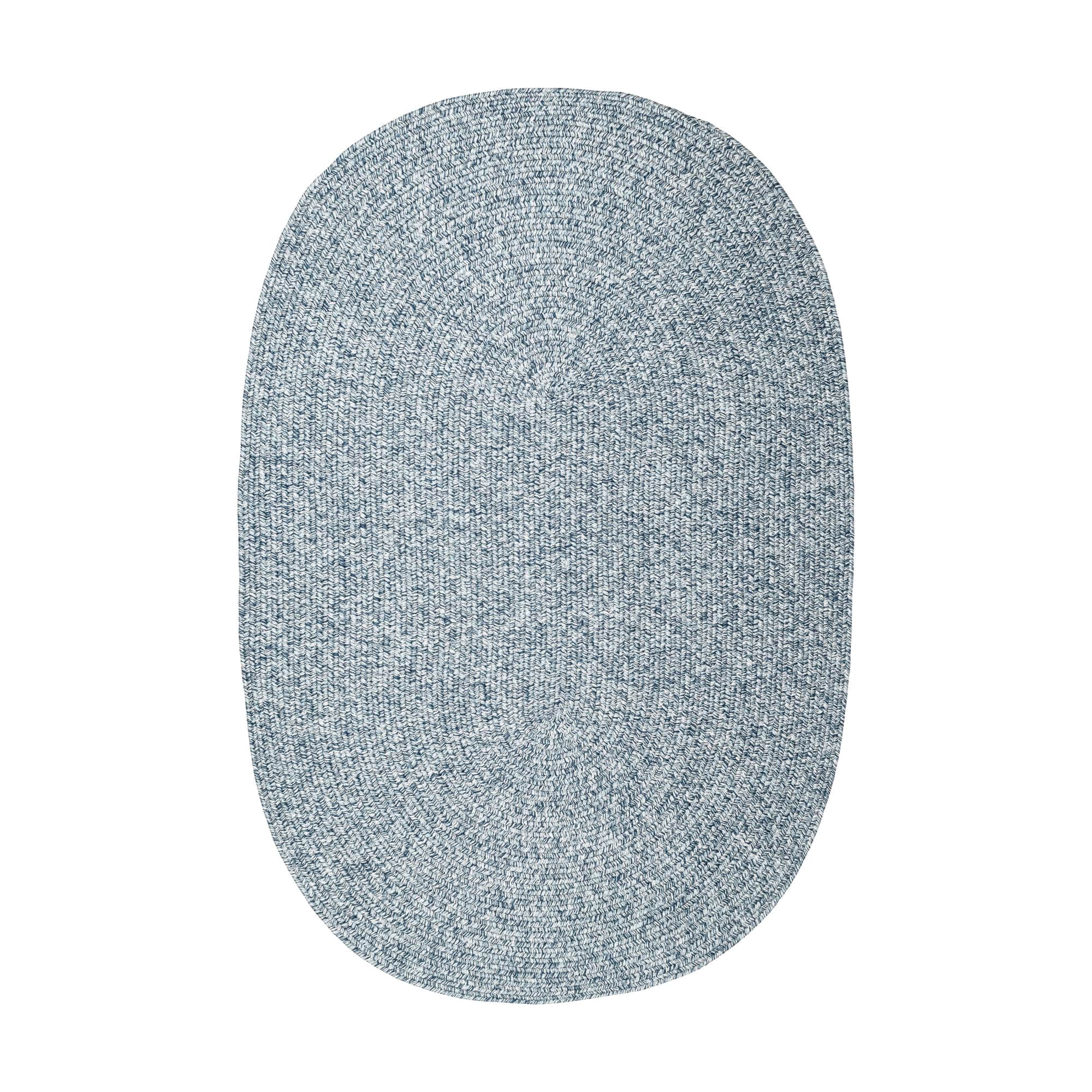 Navy Blue, White Braided Indoor Outdoor Polypropylene Rug 5' X 8' #shape_Oval