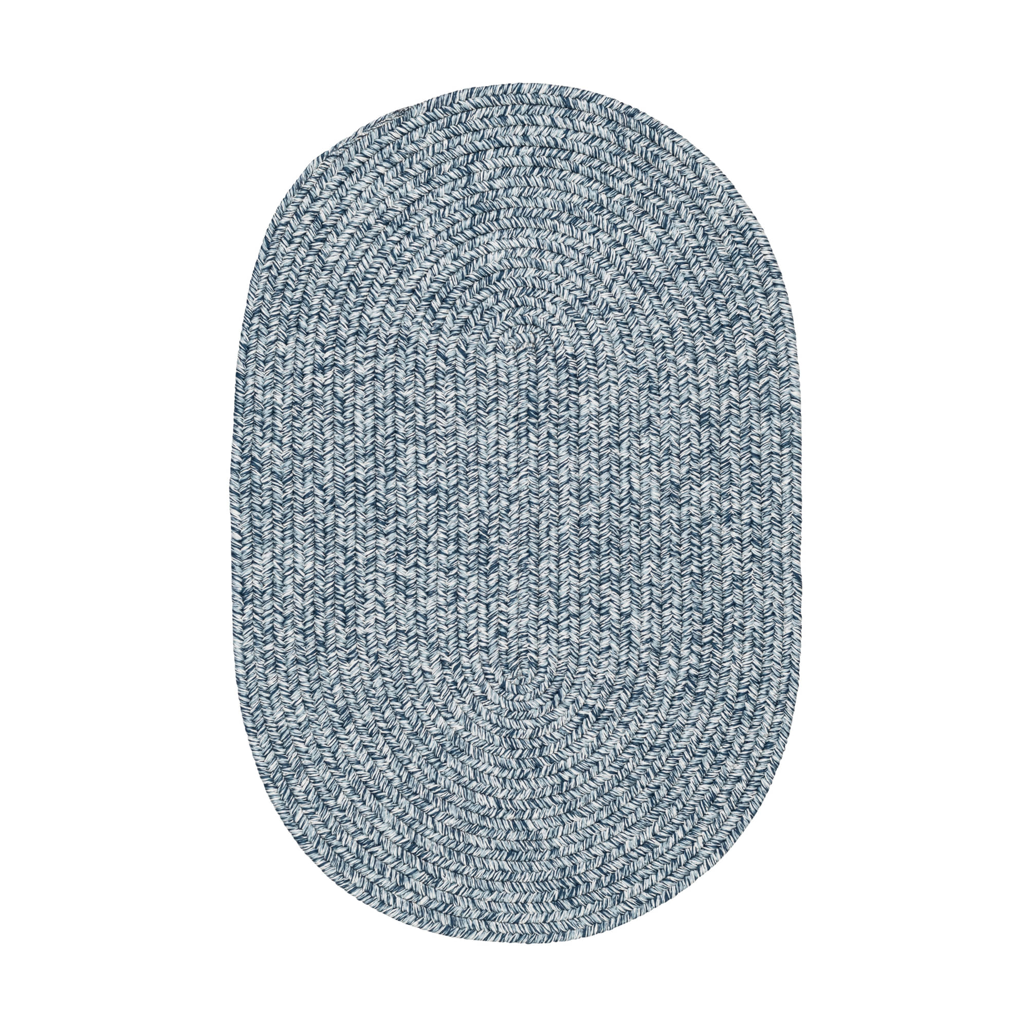Navy Blue, White Braided Indoor Outdoor Polypropylene Rug 2' X 3' #shape_Oval