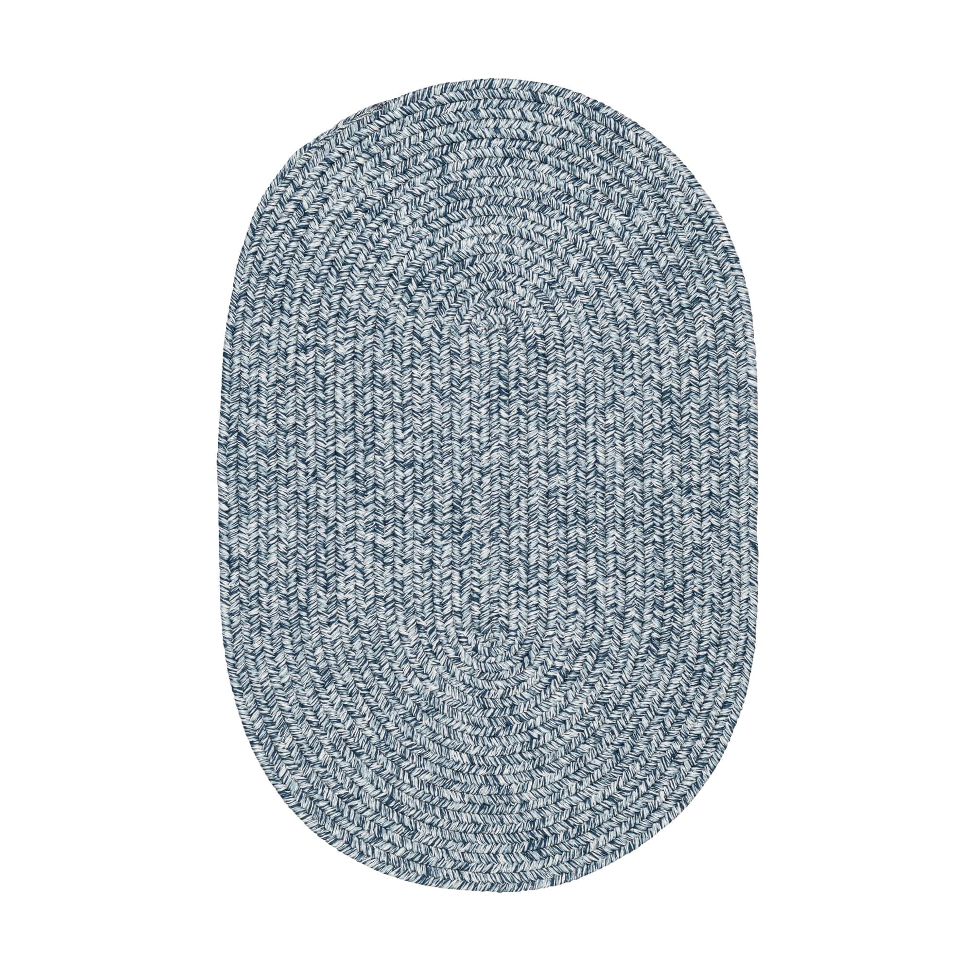 Navy Blue, White Braided Indoor Outdoor Polypropylene Rug 2' X 3' #shape_Oval