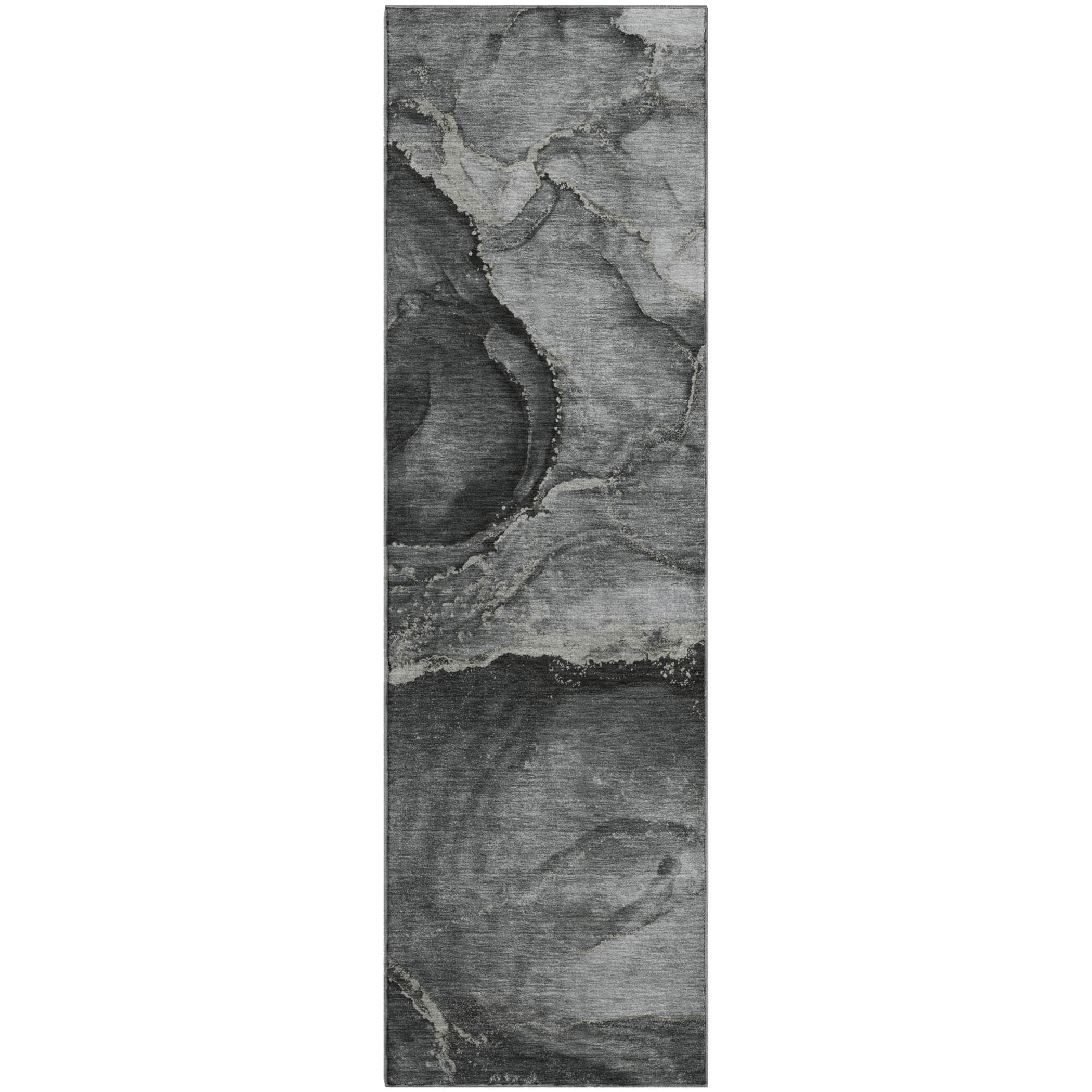 Luxury Washable Indoor/Outdoor Transitional OY14 Charcoal Gray Rug 2'3" x 7'6" #shape_Runner