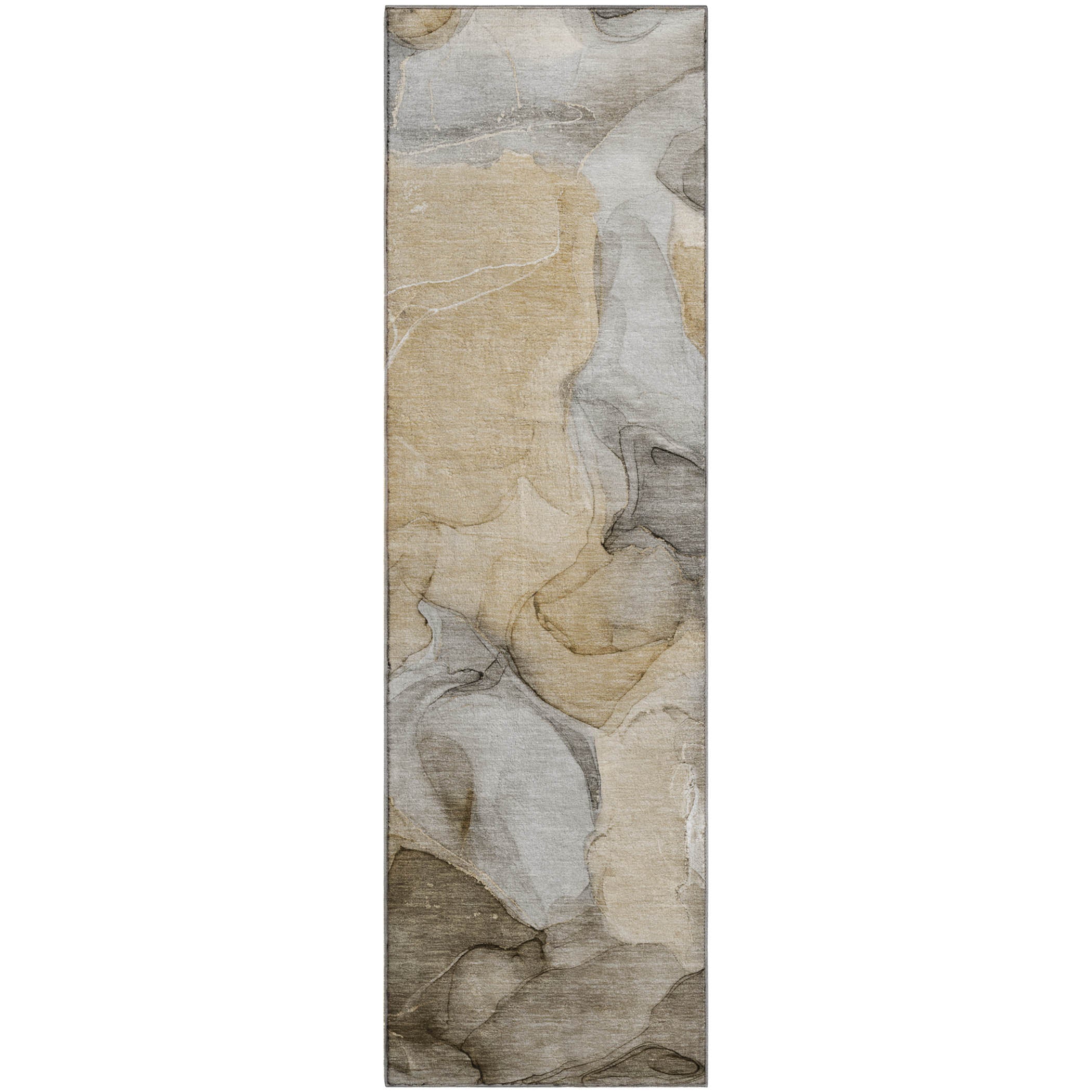 Luxury Washable Indoor/Outdoor Transitional OY4 Taupe Brown Rug 2'3" x 7'6" #shape_Runner