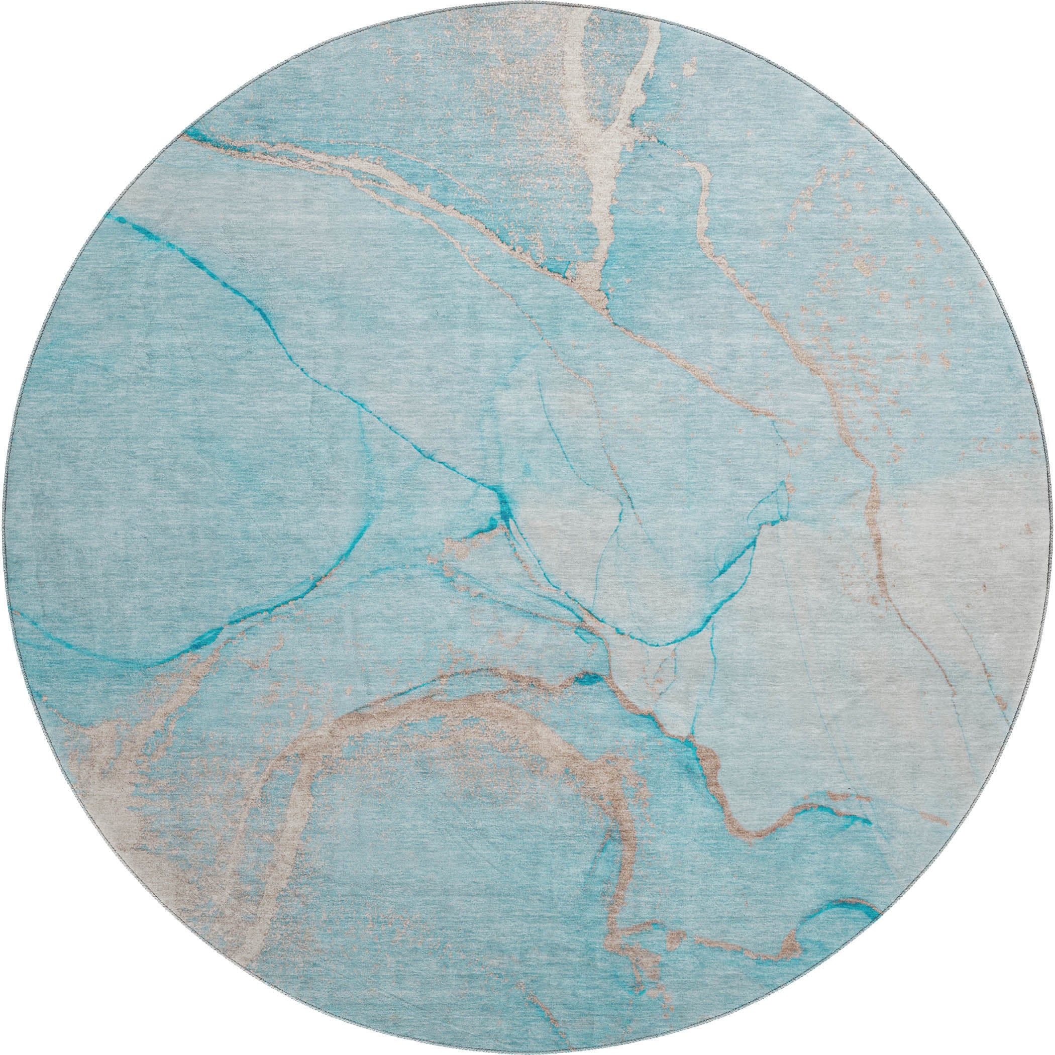 Luxury Washable Indoor/Outdoor Transitional OY7 Teal Rug 8' x 8' #shape_Round