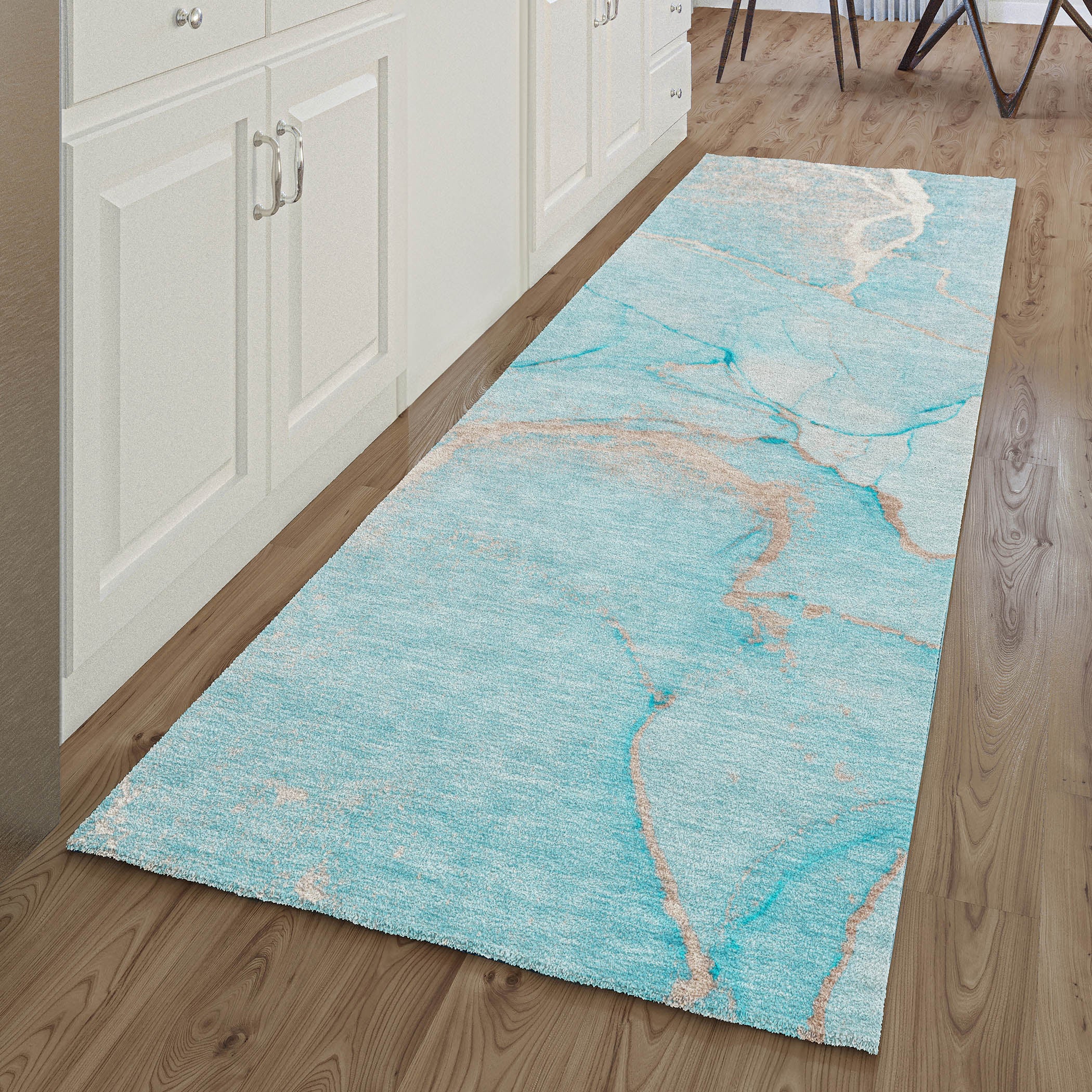 Luxury Washable Indoor/Outdoor Transitional OY7 Teal Rug 2'3" x 7'6" #shape_Runner