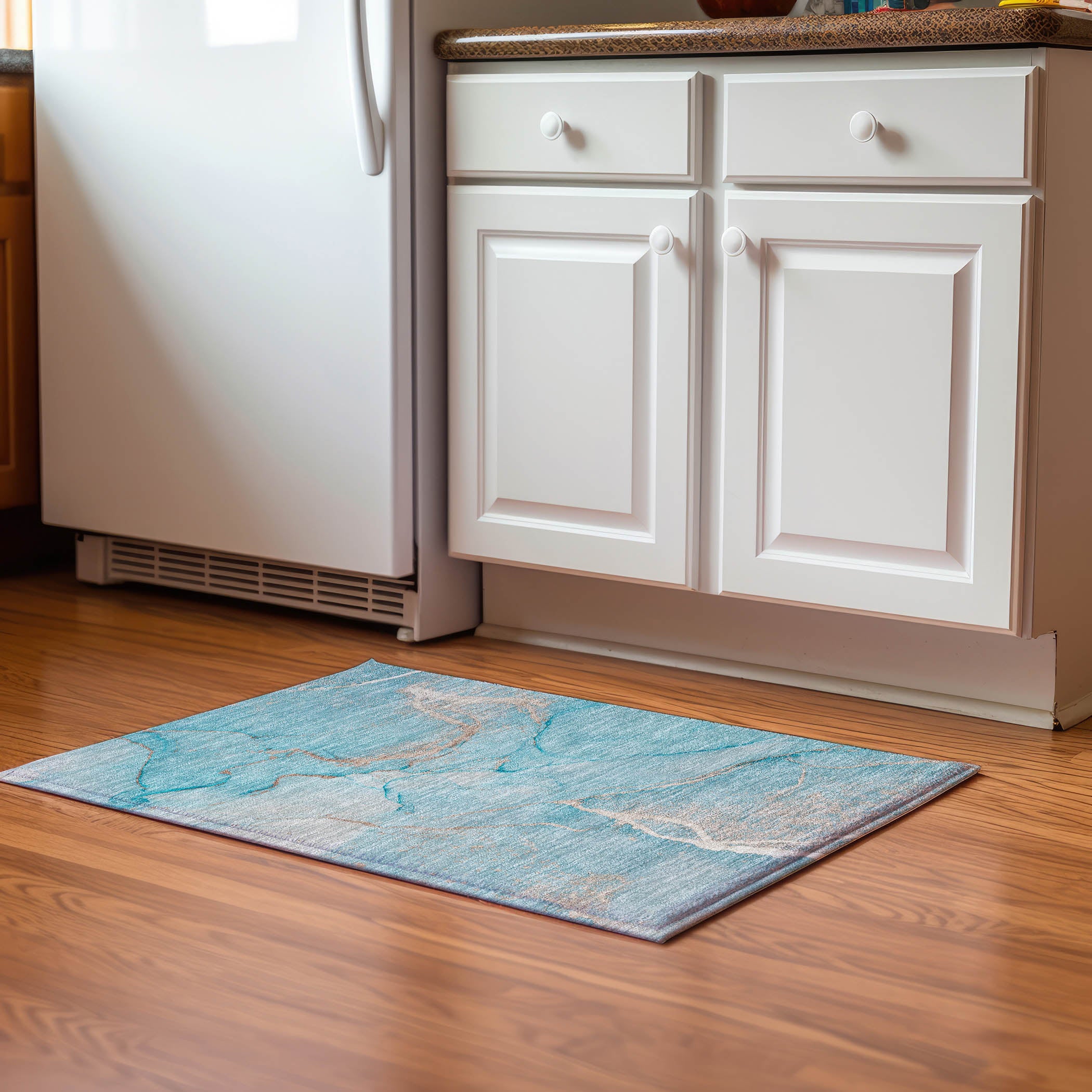 Luxury Washable Indoor/Outdoor Transitional OY7 Teal Rug 1'8" x 2'6" #shape_Rectangle