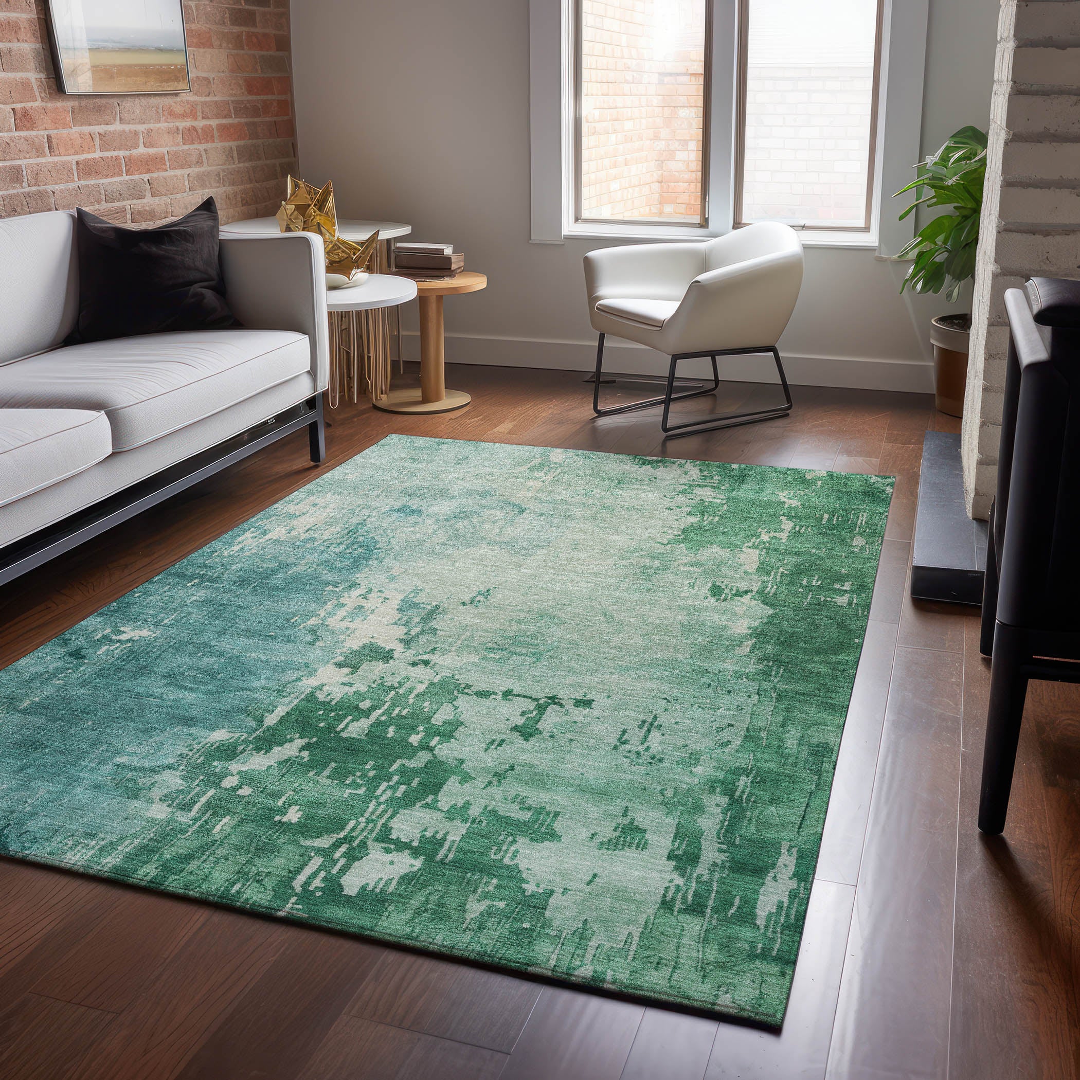 Luxury Machine Washable Indoor/Outdoor Transitional PA11 Emerald Green Rug 2'6" x 3'10" #shape_Rectangle
