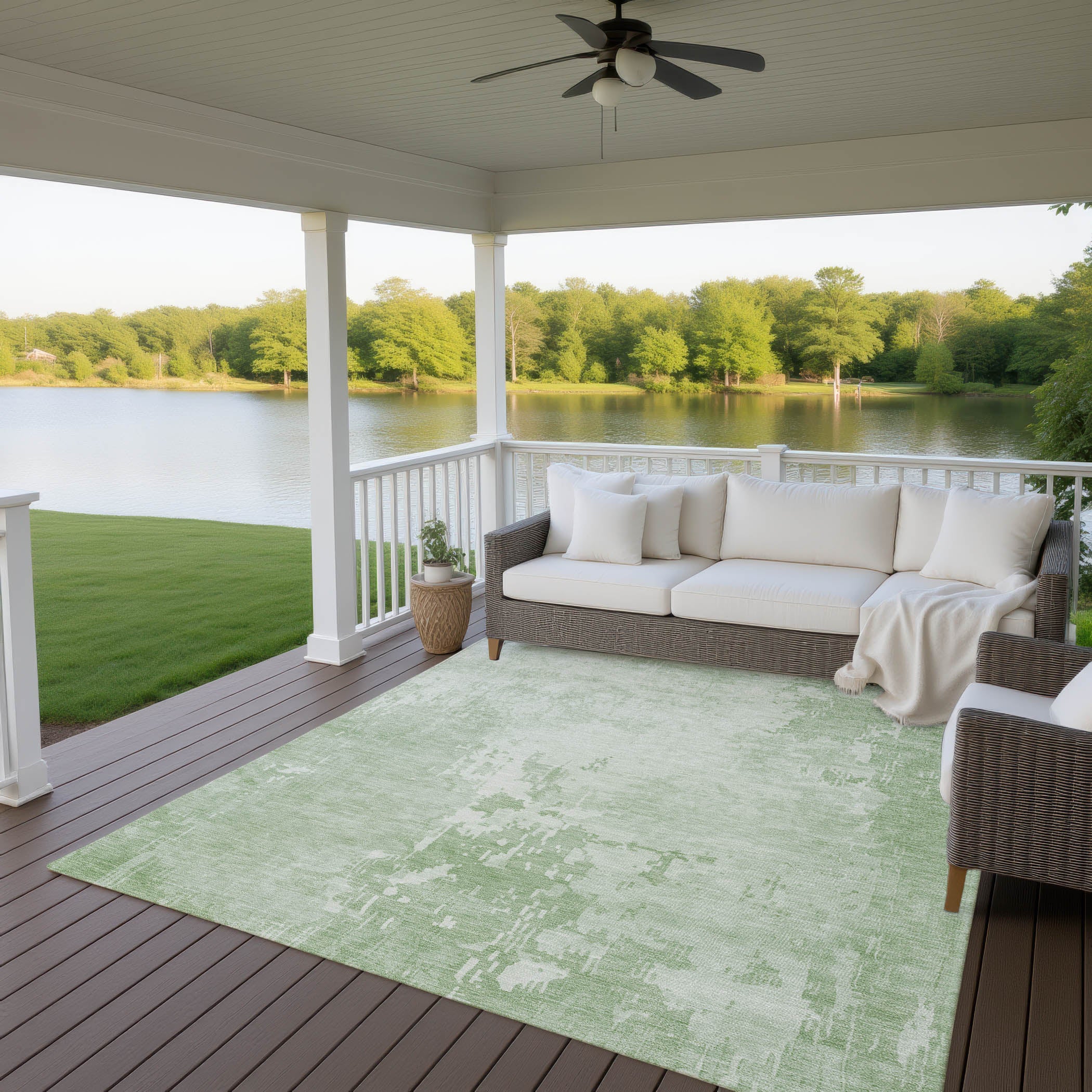 Luxury Machine Washable Indoor/Outdoor Transitional PA11 Mint Green Rug 2'6" x 3'10" #shape_Rectangle
