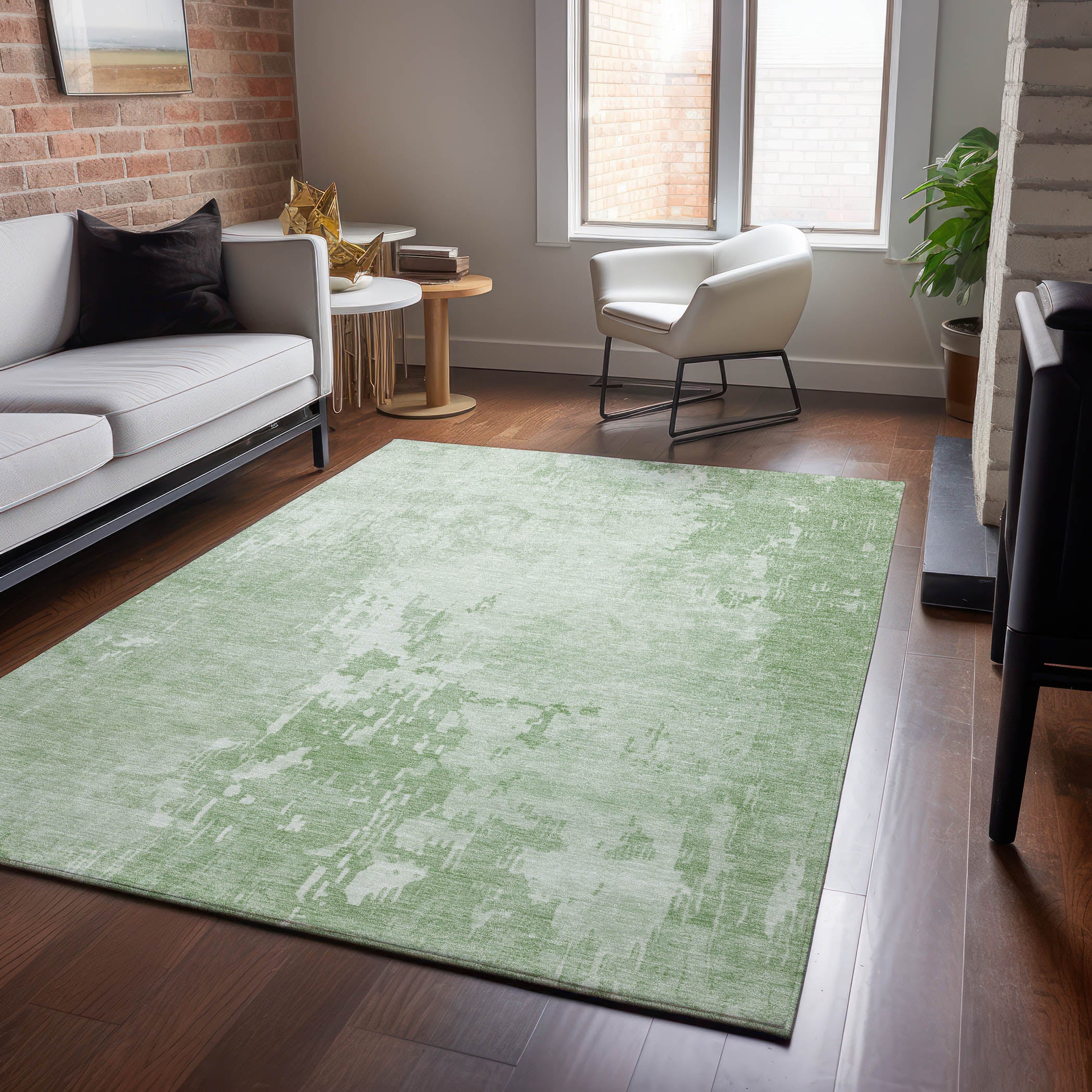 Luxury Machine Washable Indoor/Outdoor Transitional PA11 Mint Green Rug 2'6" x 3'10" #shape_Rectangle