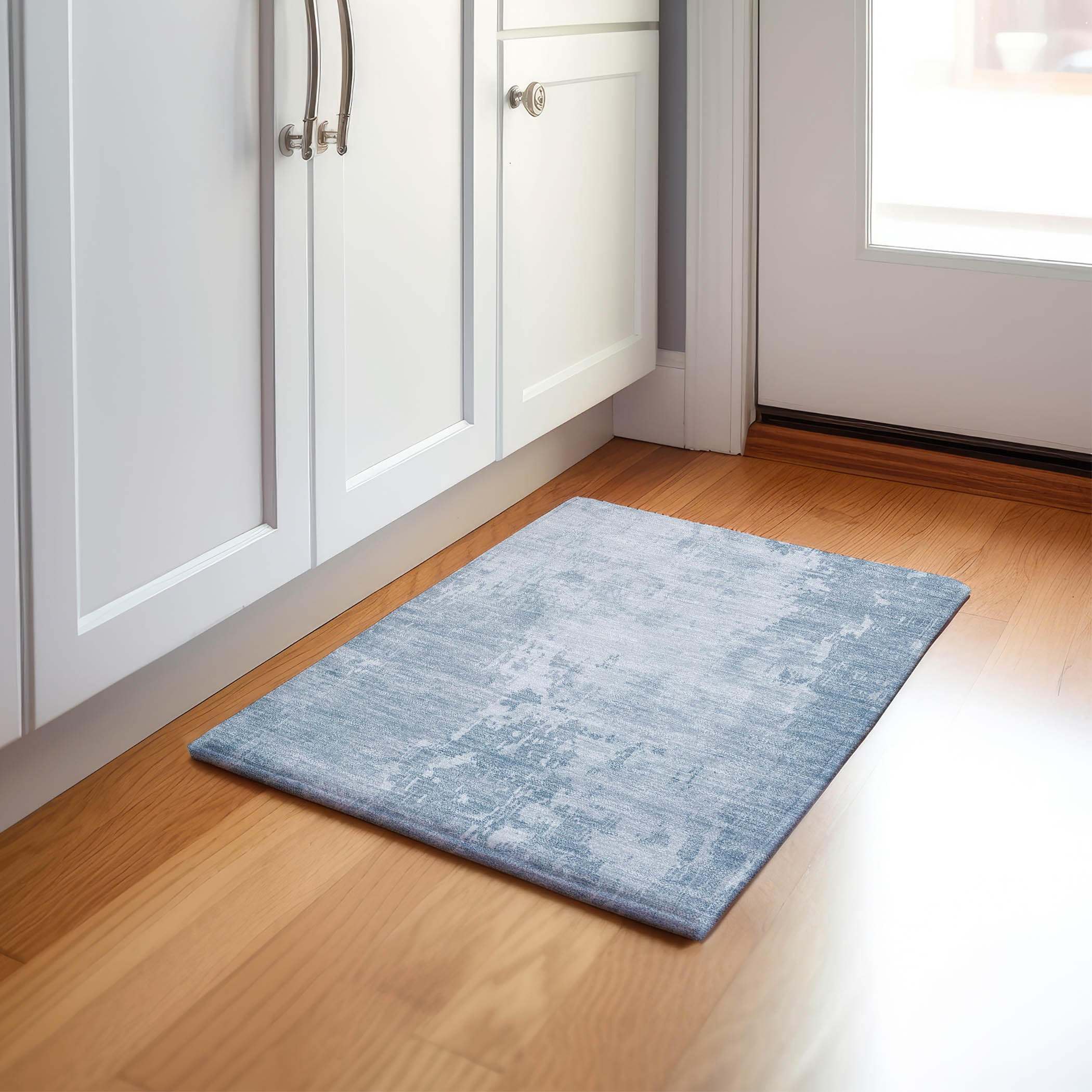 Luxury Machine Washable Indoor/Outdoor Transitional PA11 Sky Blue Rug 1'8" x 2'6" #shape_Rectangle