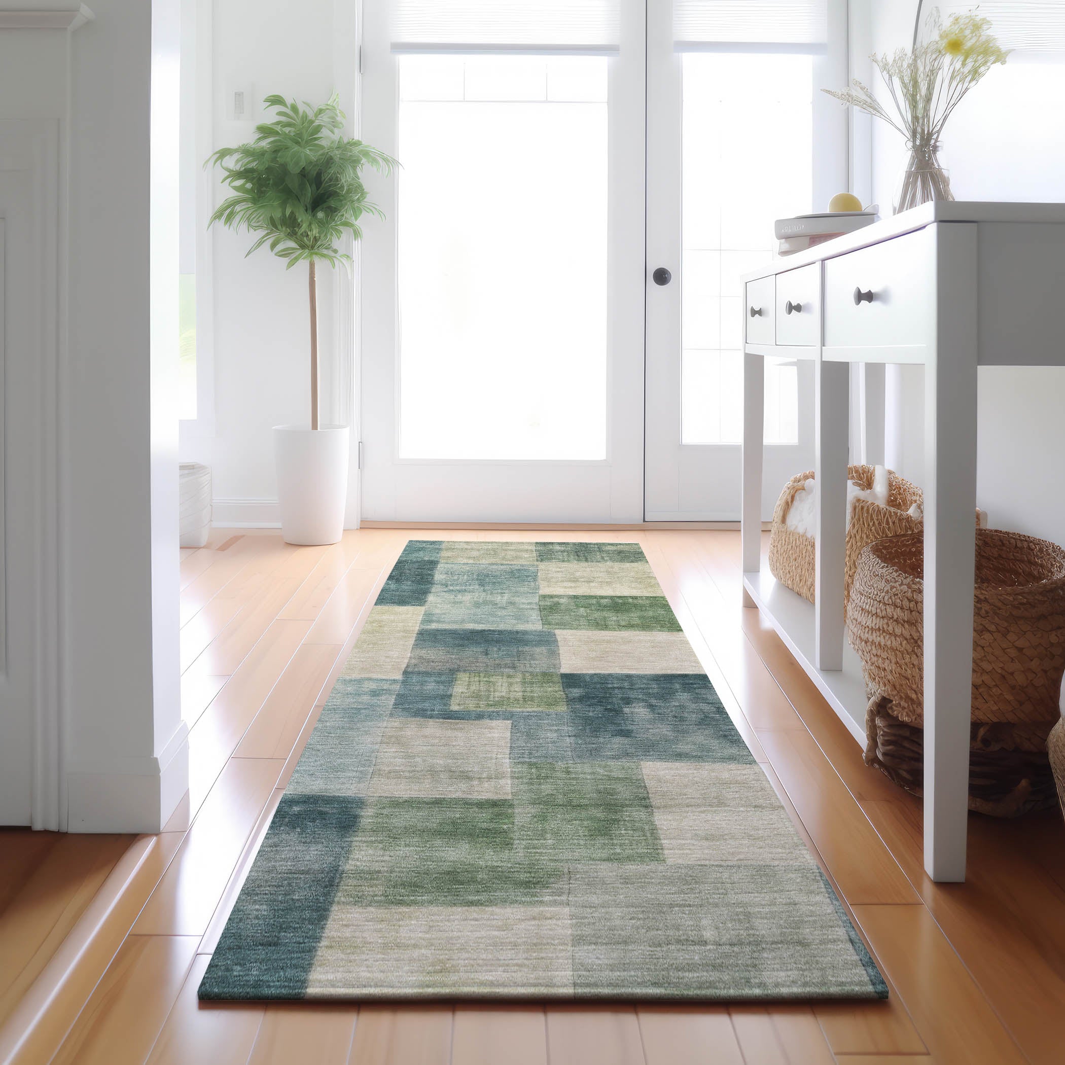Luxury Machine Washable Indoor/Outdoor Transitional PA12 Seafoam Blue Rug 2'3" x 7'6" #shape_Runner