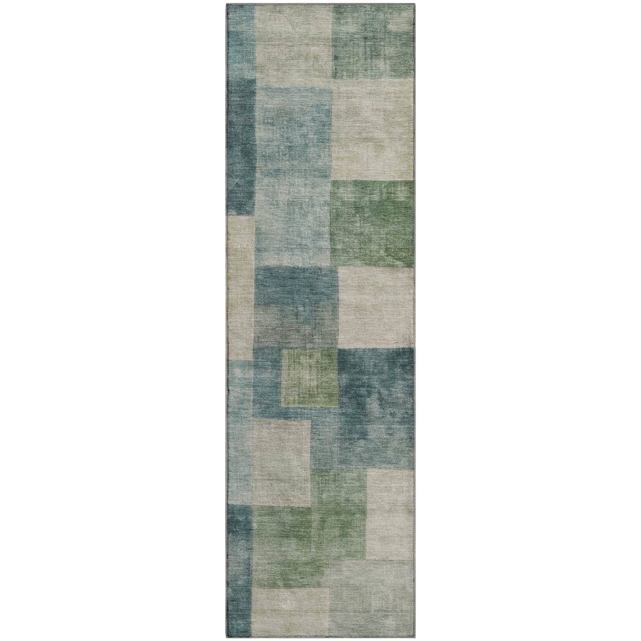 Luxury Machine Washable Indoor/Outdoor Transitional PA12 Seafoam Blue Rug 2'3" x 7'6" #shape_Runner