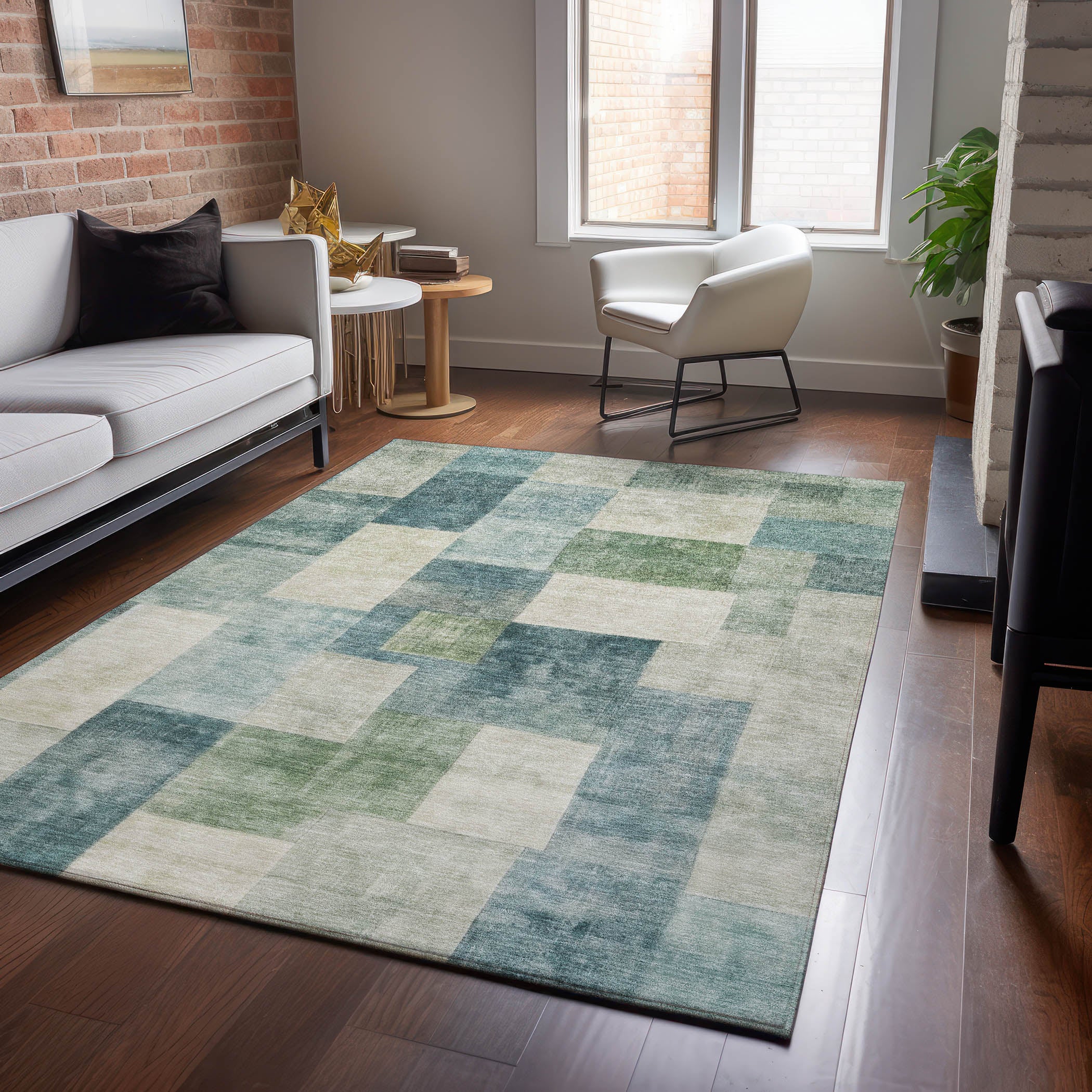 Luxury Machine Washable Indoor/Outdoor Transitional PA12 Seafoam Blue Rug 2'6" x 3'10" #shape_Rectangle