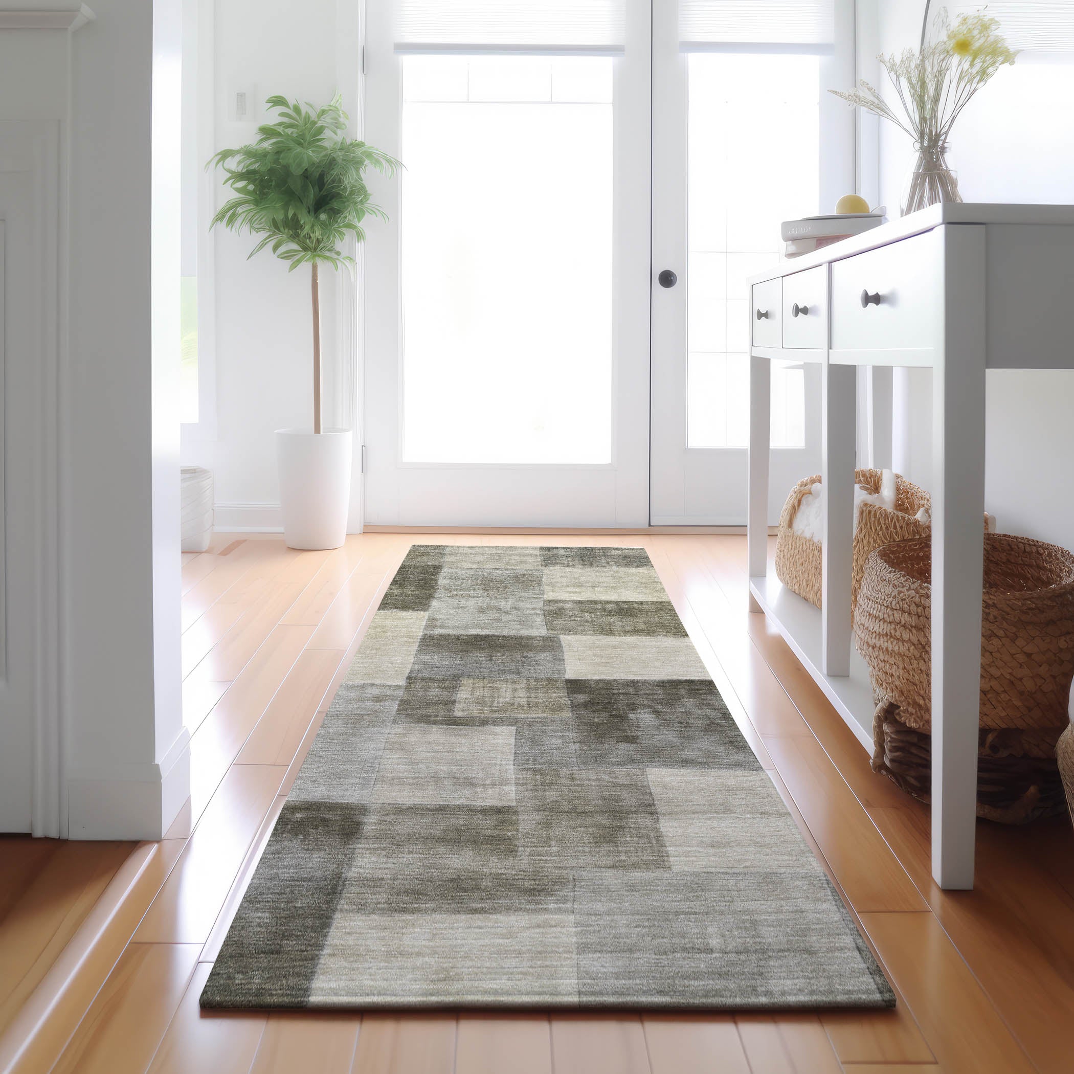 Luxury Machine Washable Indoor/Outdoor Transitional PA12 Taupe Brown Rug 2'3" x 7'6" #shape_Runner