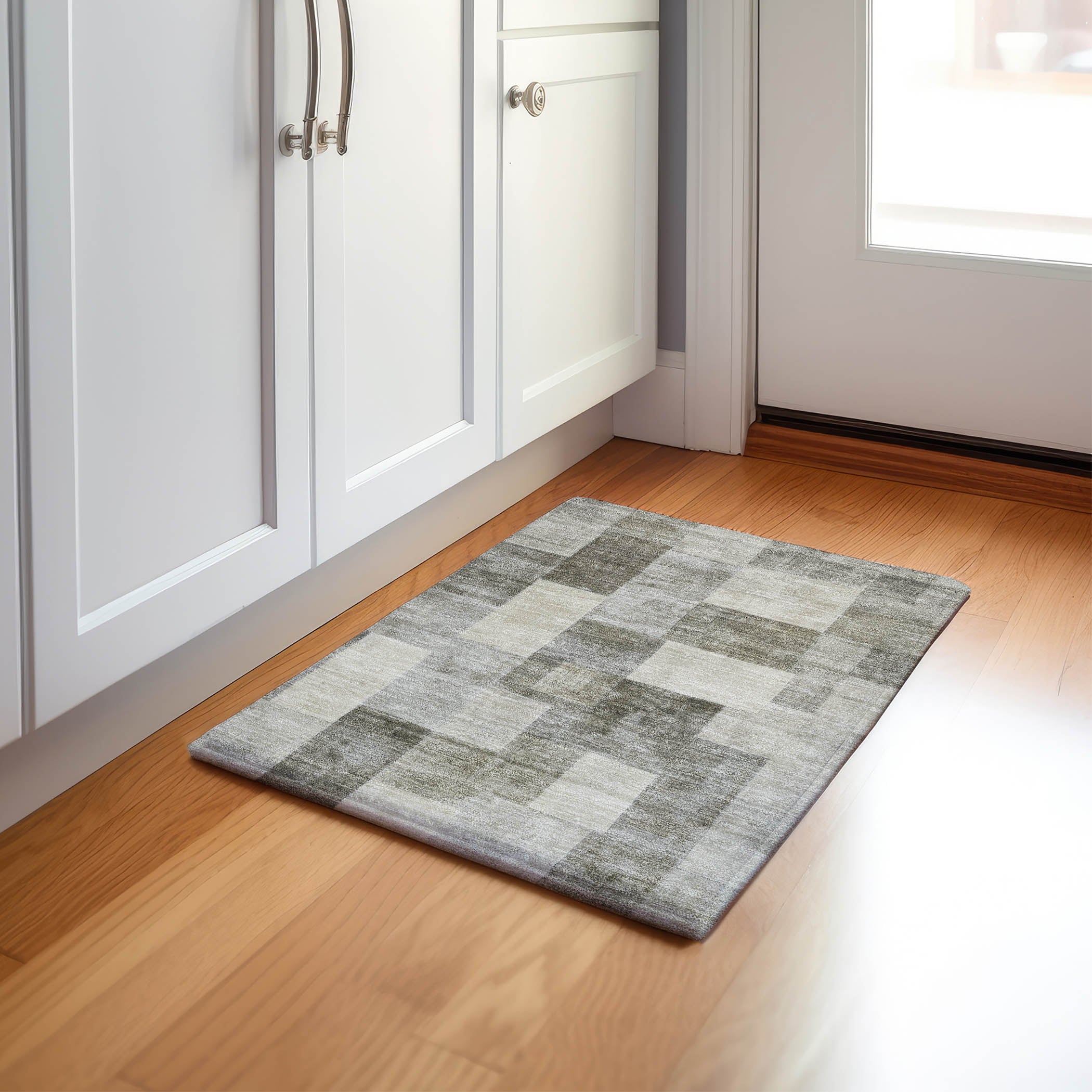 Luxury Machine Washable Indoor/Outdoor Transitional PA12 Taupe Brown Rug 1'8" x 2'6" #shape_Rectangle