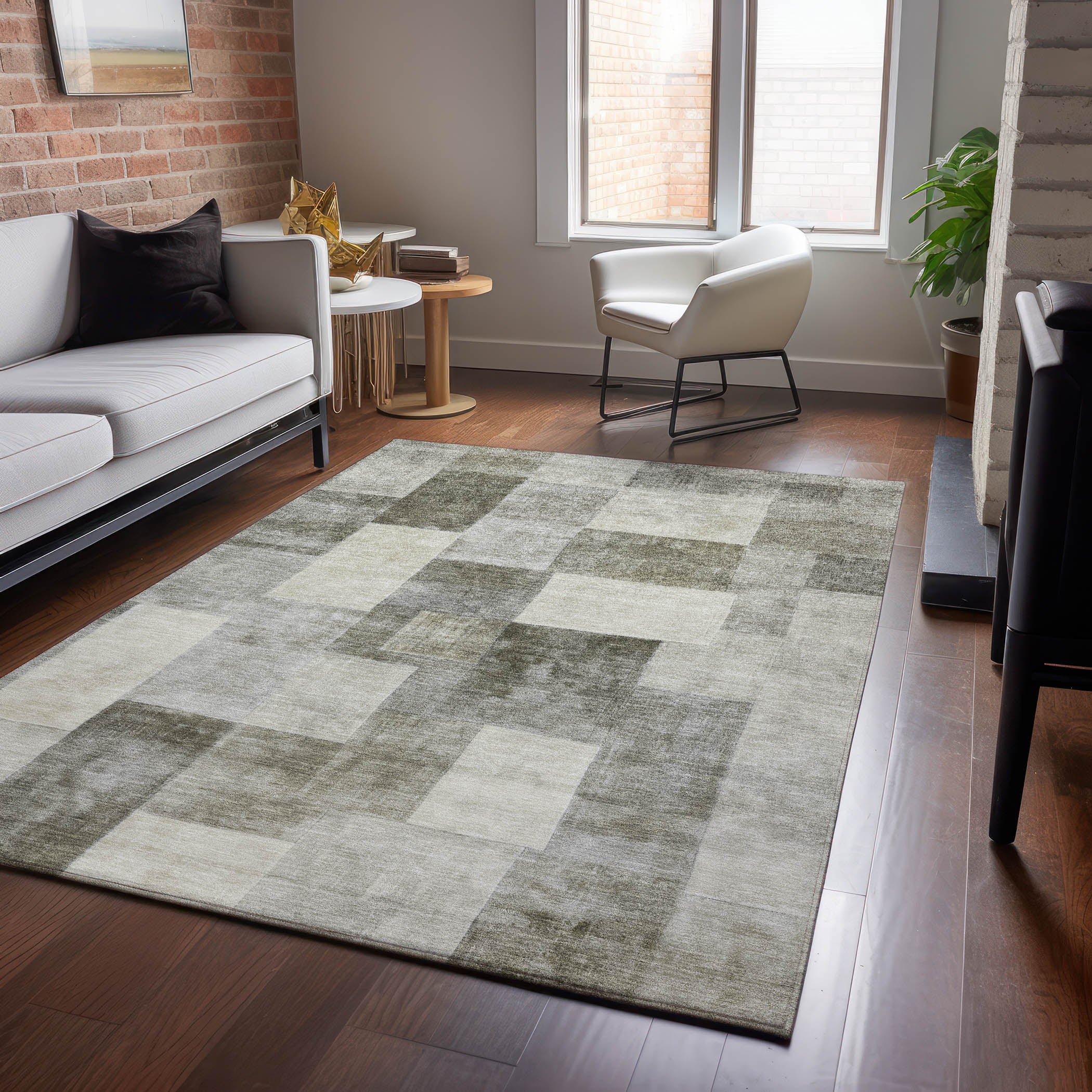 Luxury Machine Washable Indoor/Outdoor Transitional PA12 Taupe Brown Rug 2'6" x 3'10" #shape_Rectangle