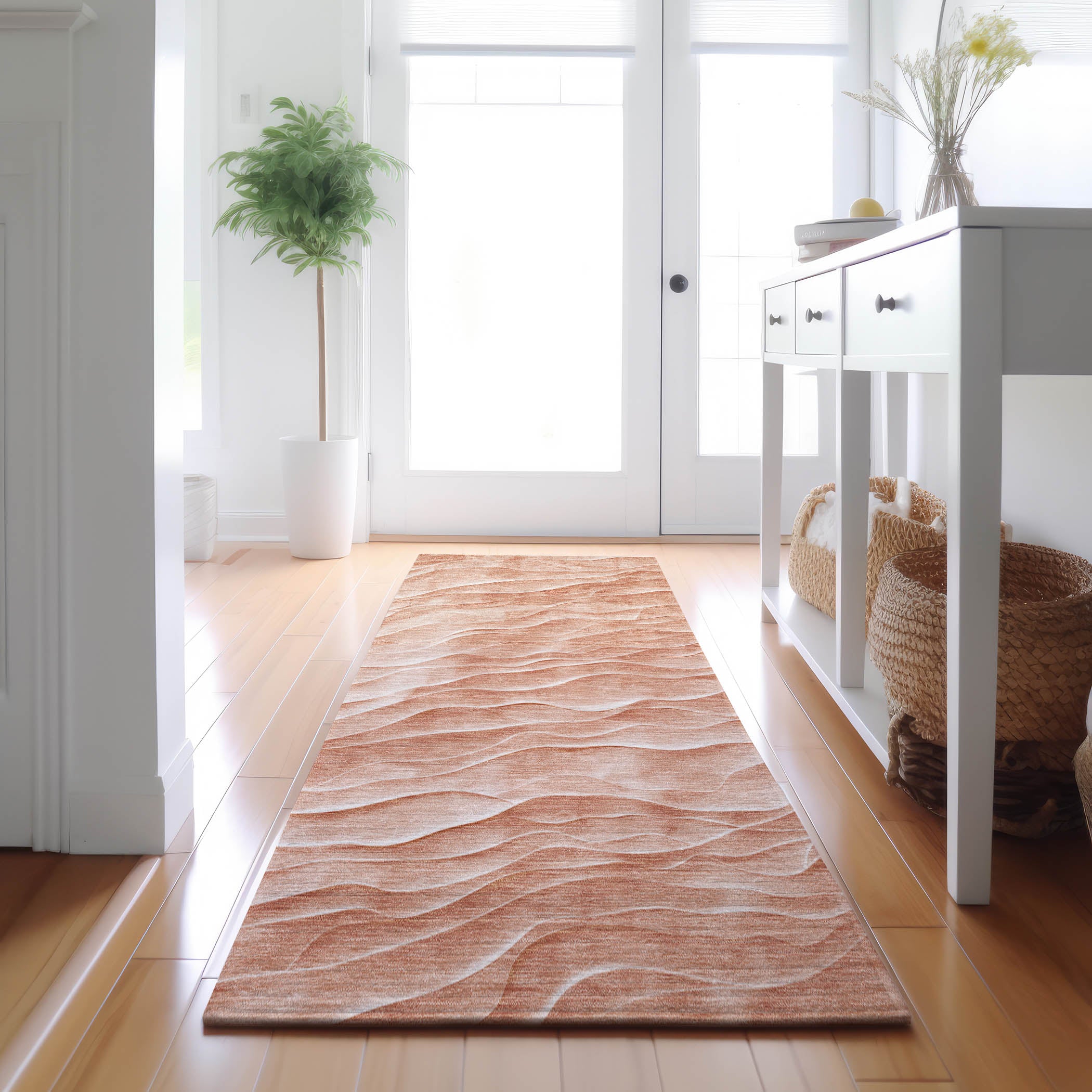 Luxury Machine Washable Indoor/Outdoor Transitional PA1 Coral Orange Rug 2'3" x 7'6" #shape_Runner