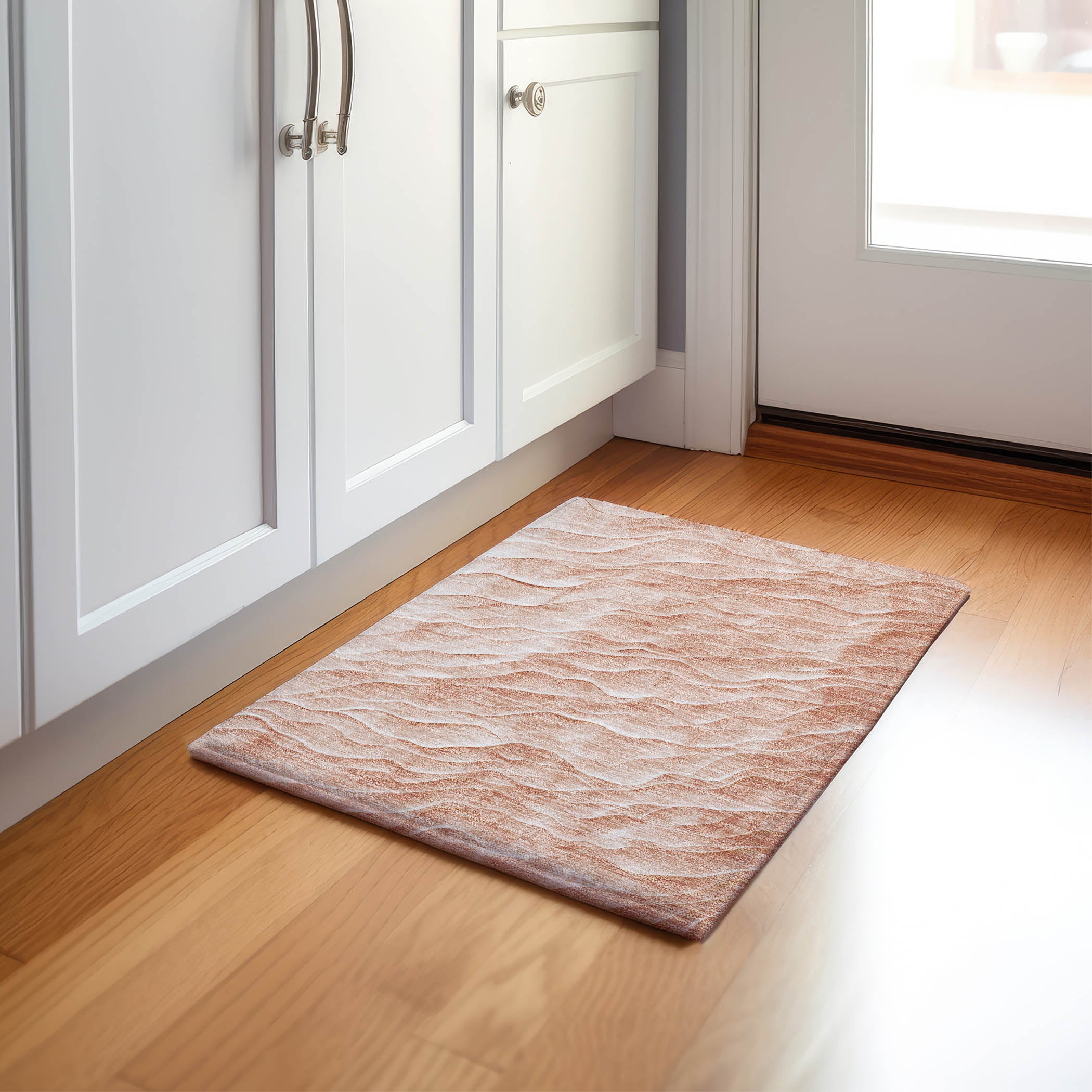 Luxury Machine Washable Indoor/Outdoor Transitional PA1 Coral Orange Rug 1'8" x 2'6" #shape_Rectangle