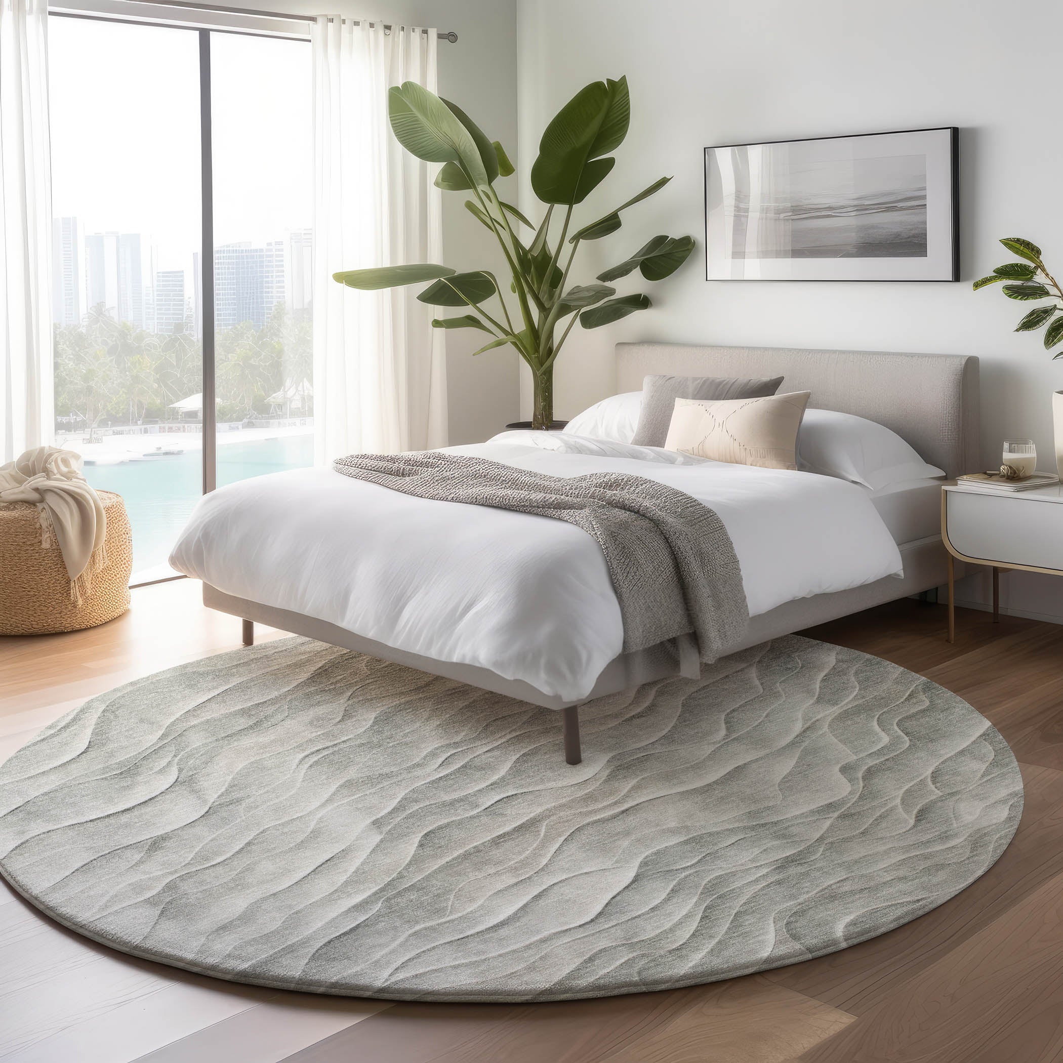 Luxury Machine Washable Indoor/Outdoor Transitional PA1 Taupe Brown Rug 8' x 8' #shape_Round