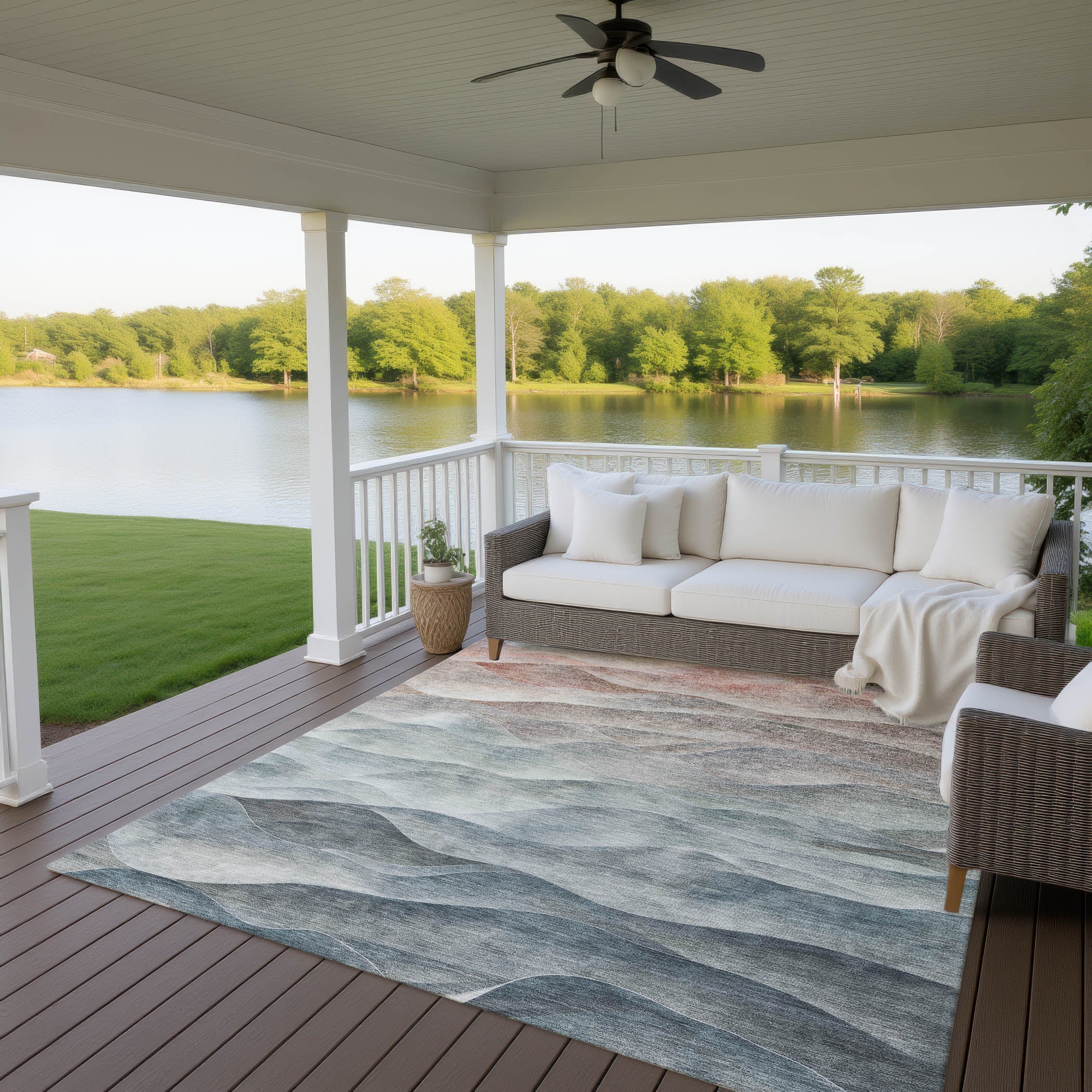 Luxury Machine Washable Indoor/Outdoor Transitional PA2 Teal Rug 2'6" x 3'10" #shape_Rectangle