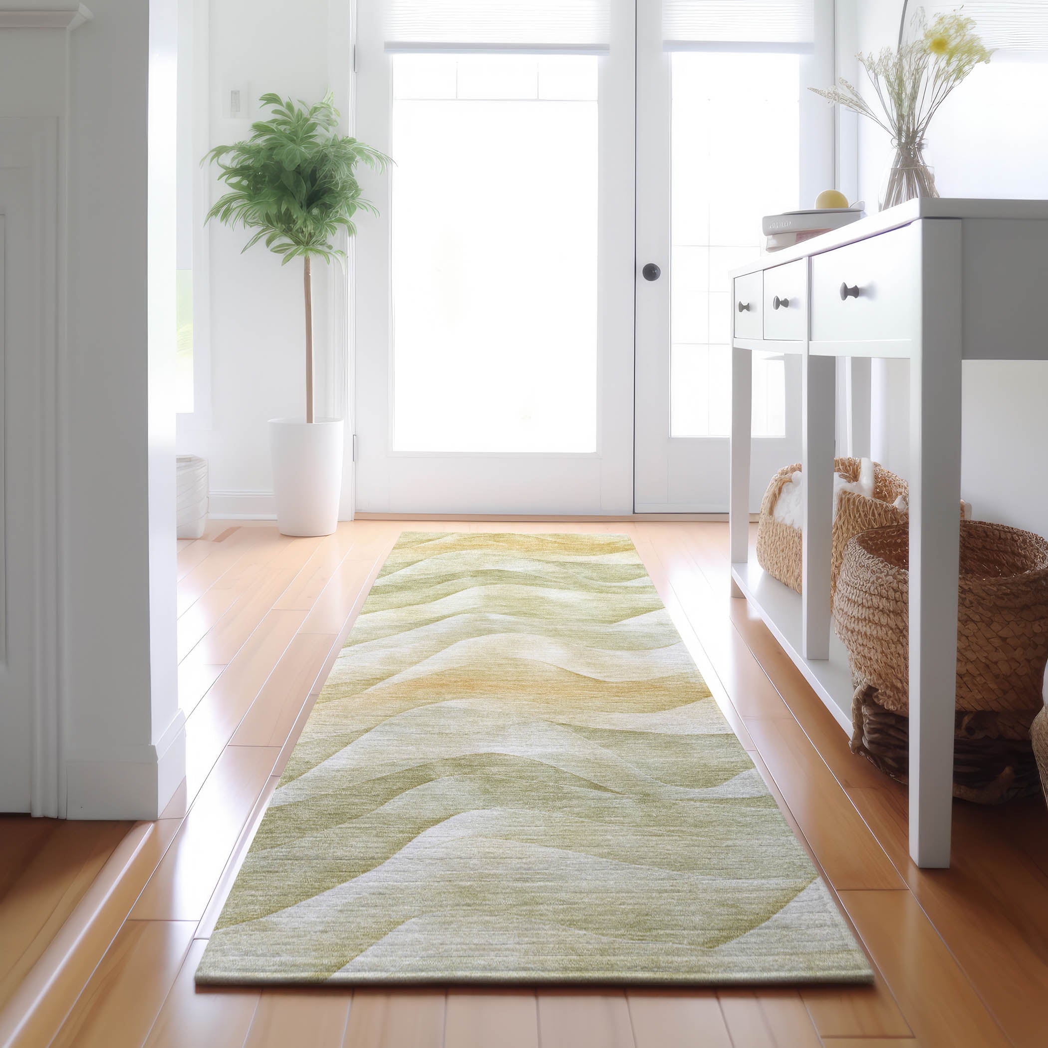Luxury Machine Washable Indoor/Outdoor Transitional PA3 Aloe Green Rug 2'3" x 7'6" #shape_Runner