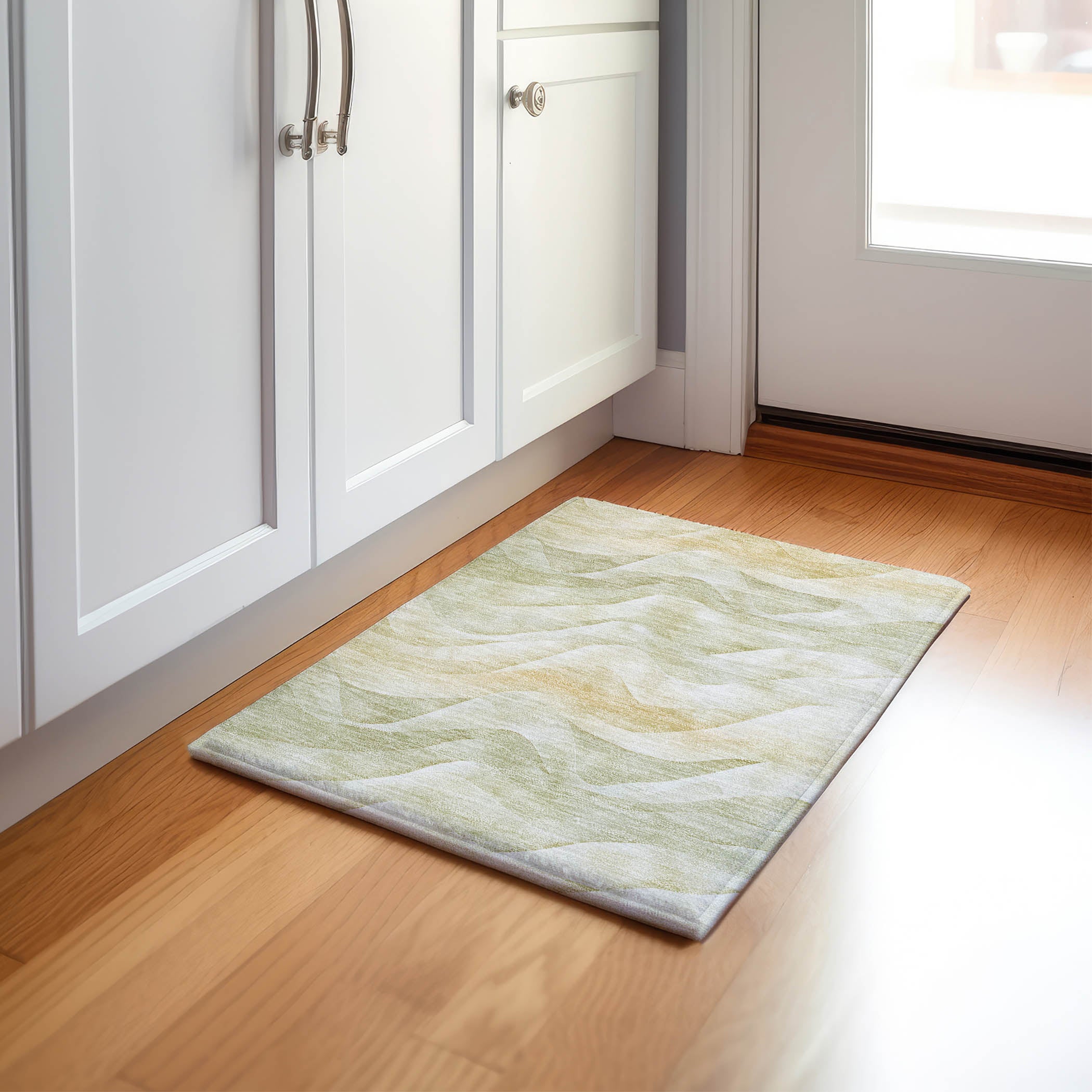 Luxury Machine Washable Indoor/Outdoor Transitional PA3 Aloe Green Rug 1'8" x 2'6" #shape_Rectangle