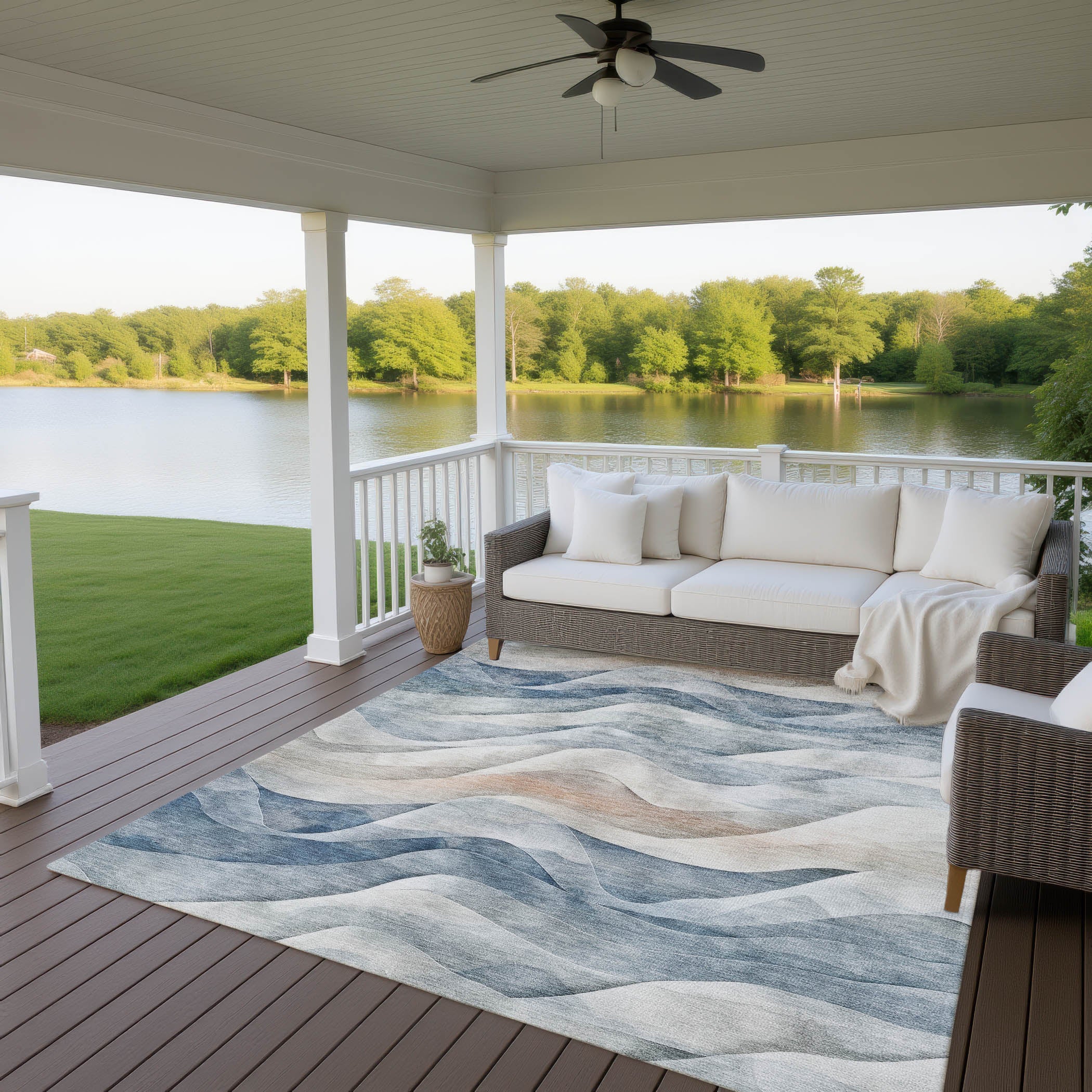 Luxury Machine Washable Indoor/Outdoor Transitional PA3 Blue Rug 2'6" x 3'10" #shape_Rectangle