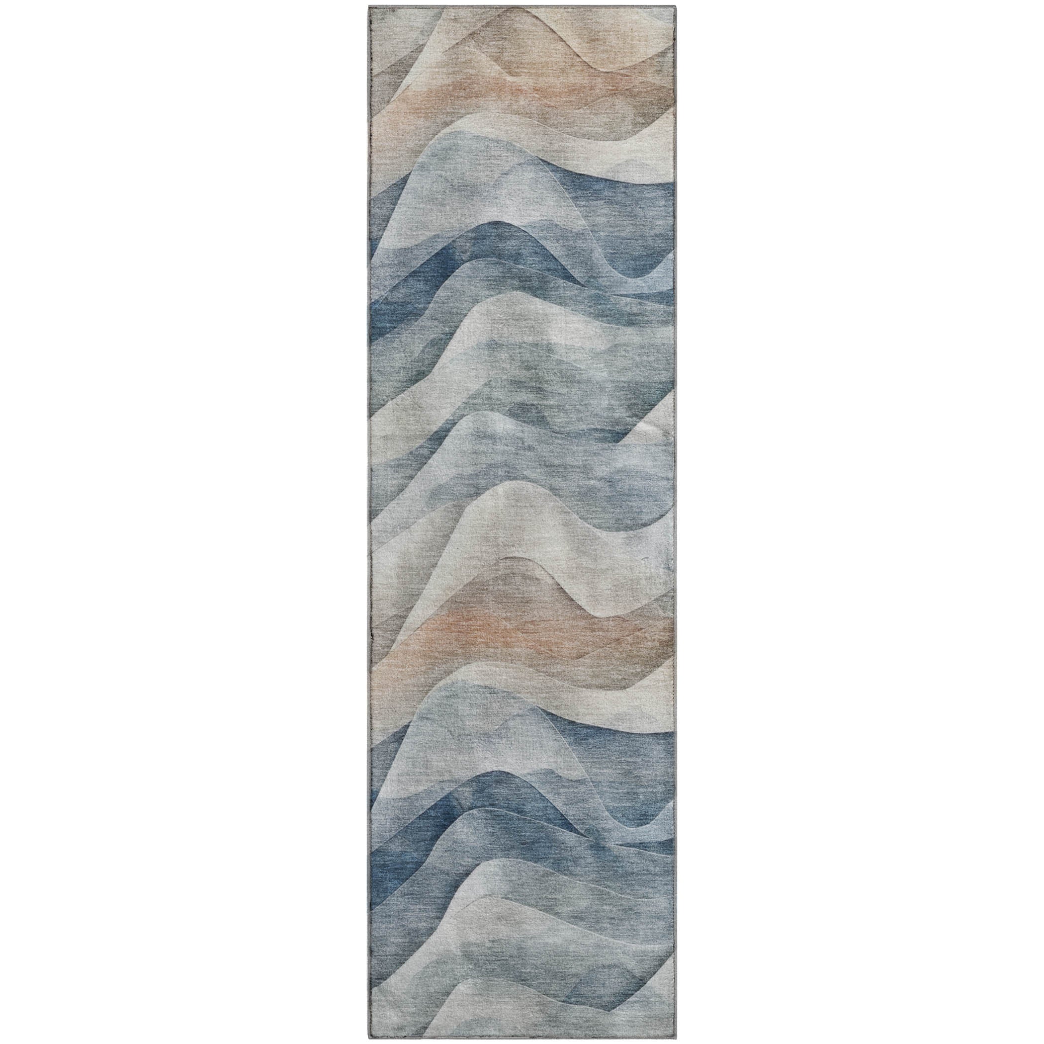 Luxury Machine Washable Indoor/Outdoor Transitional PA3 Blue Rug 2'3" x 7'6" #shape_Runner