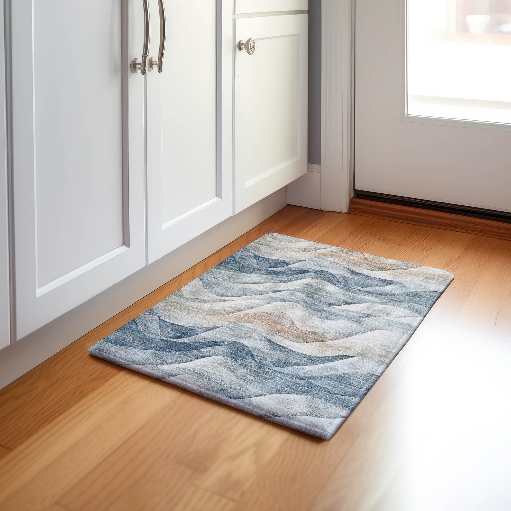 Luxury Machine Washable Indoor/Outdoor Transitional PA3 Blue Rug 1'8" x 2'6" #shape_Rectangle