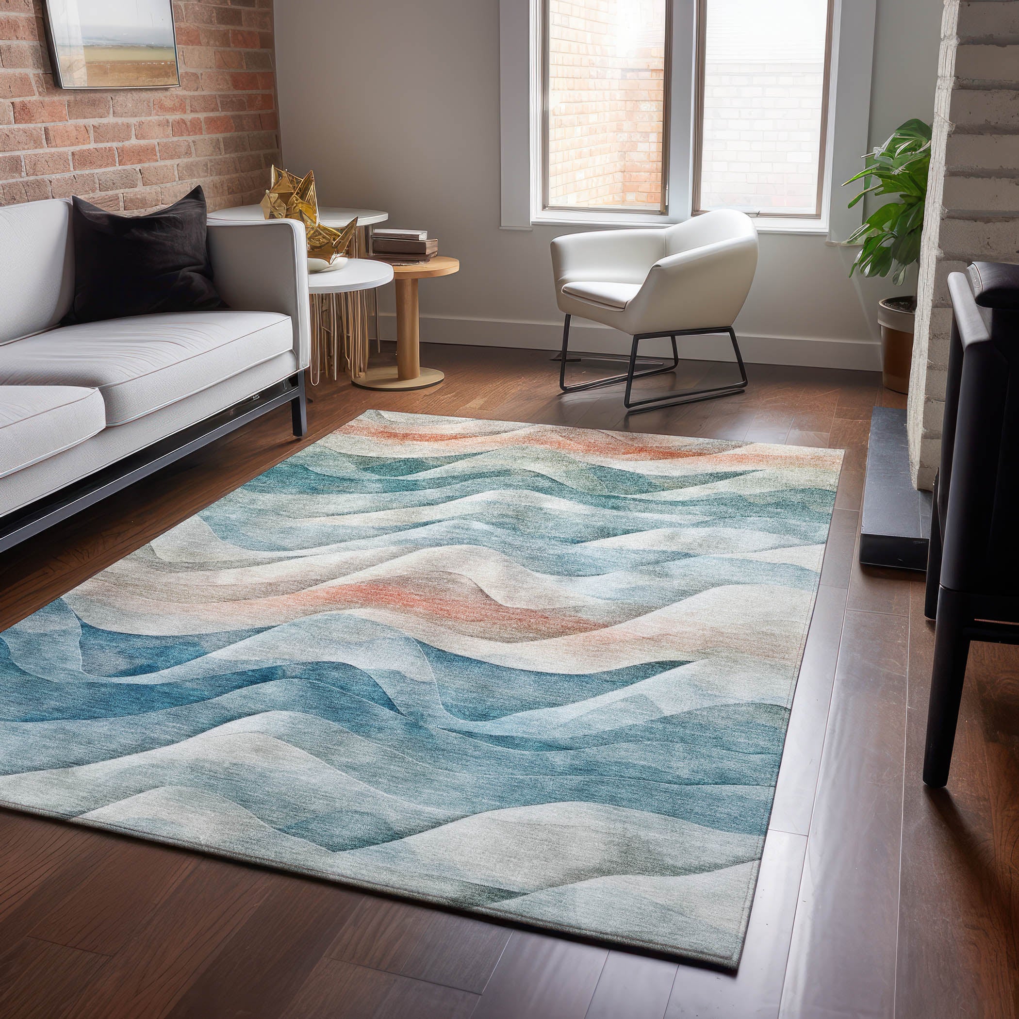 Luxury Machine Washable Indoor/Outdoor Transitional PA3 Teal Rug 2'6" x 3'10" #shape_Rectangle