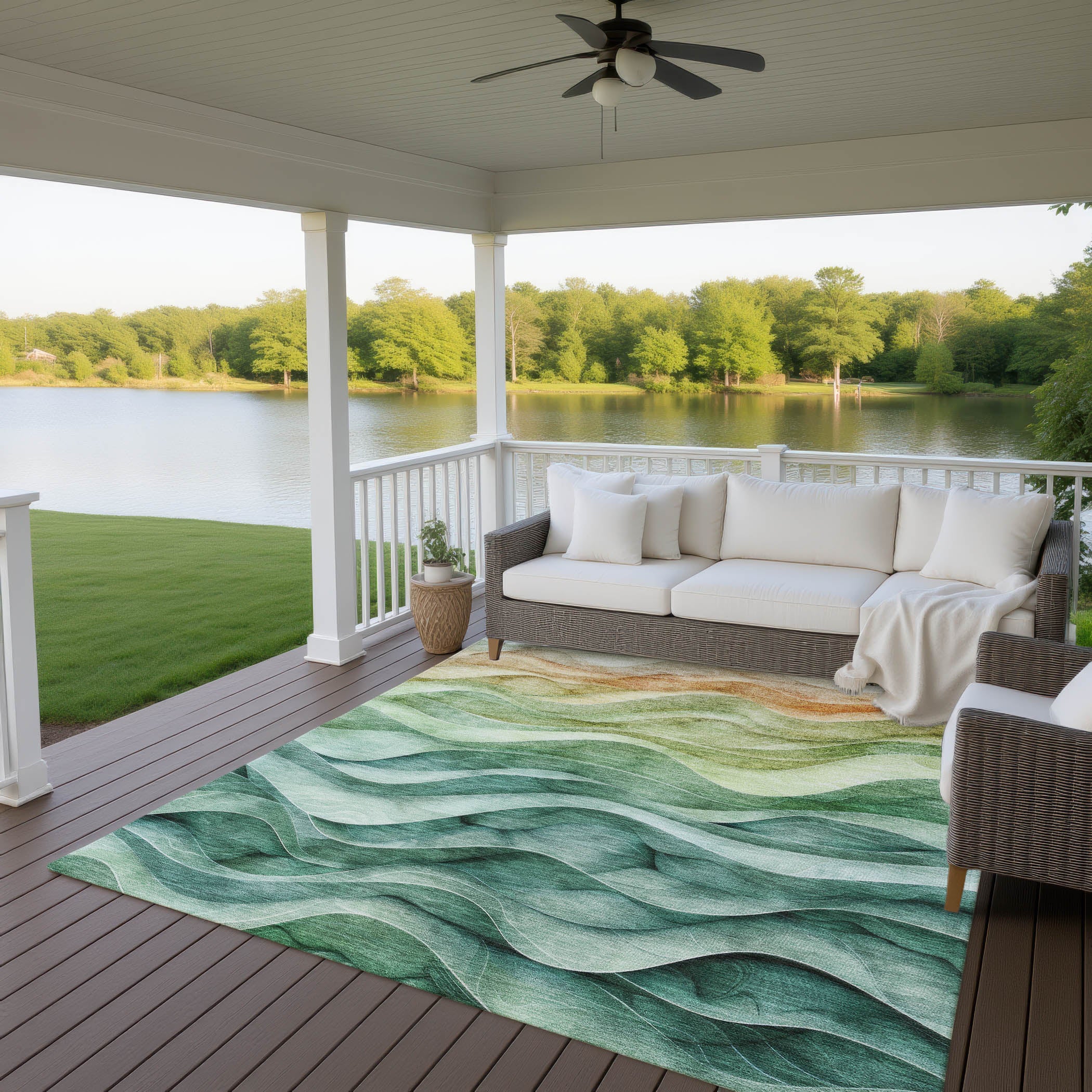 Luxury Machine Washable Indoor/Outdoor Transitional PA4 Teal Rug 2'6" x 3'10" #shape_Rectangle